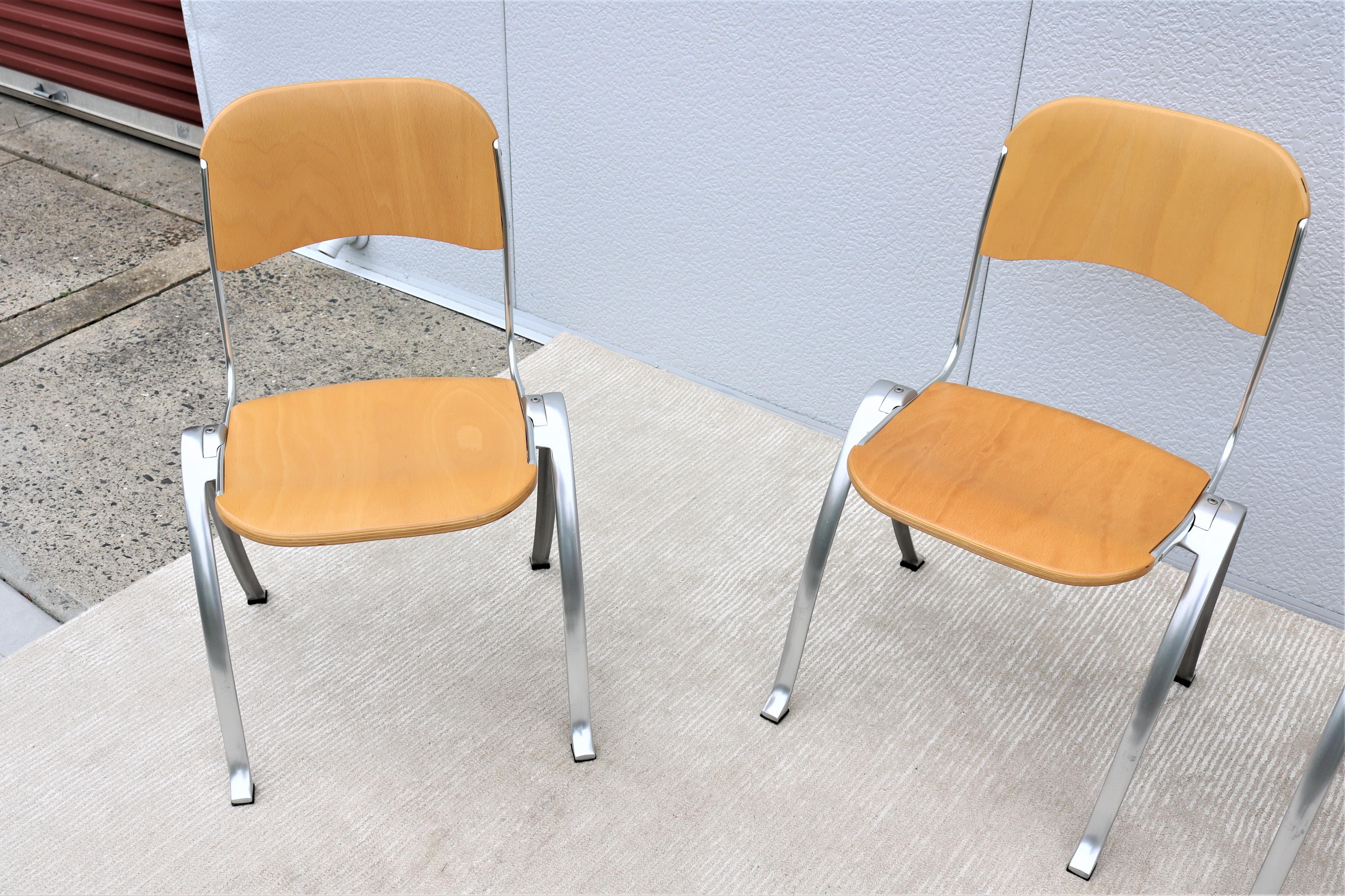 Aluminum Spain Mid-Century Modern Joan Casas I Ortinez for Indecasa 4 Dining Chairs Set For Sale