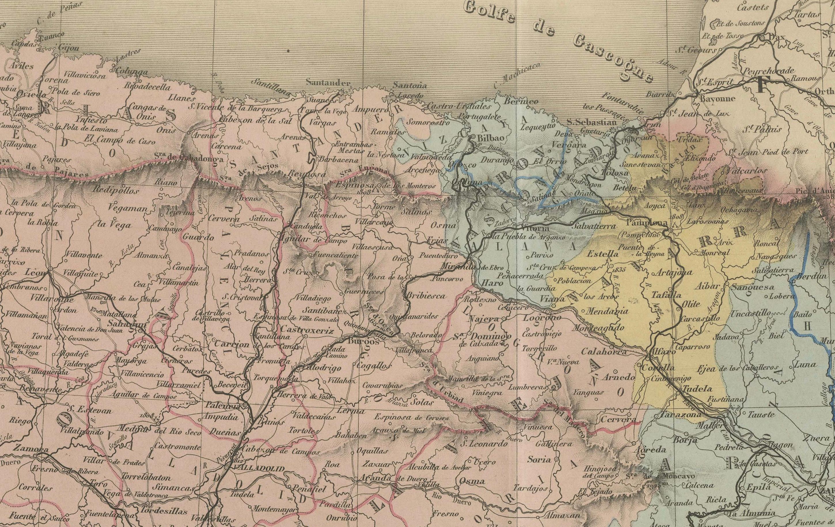 Mapa de España y Portugal - Grabado antiguo de 1867 de Andriveau-Goujon, París Papel en venta