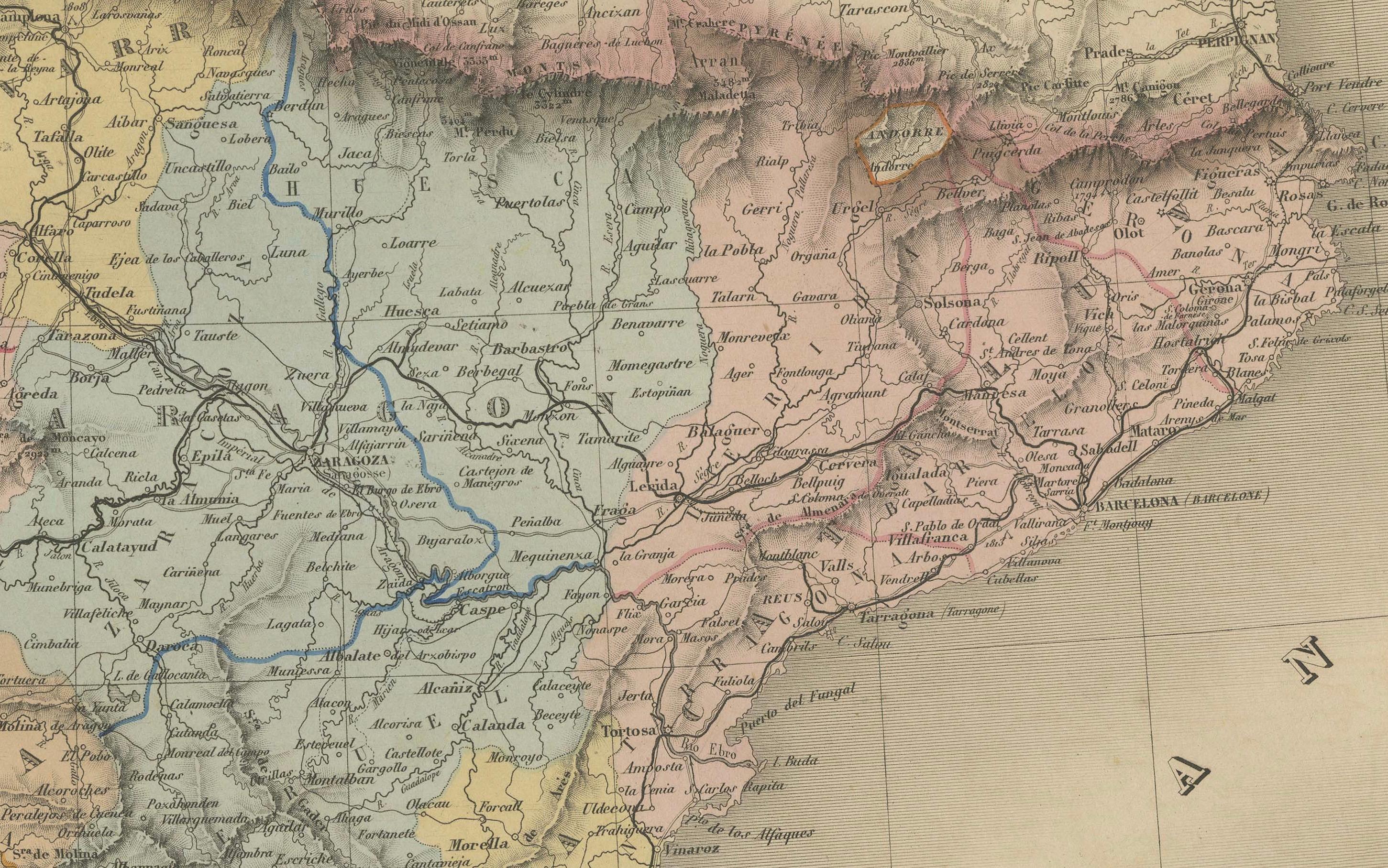 Mapa de España y Portugal - Grabado antiguo de 1867 de Andriveau-Goujon, París en venta 1