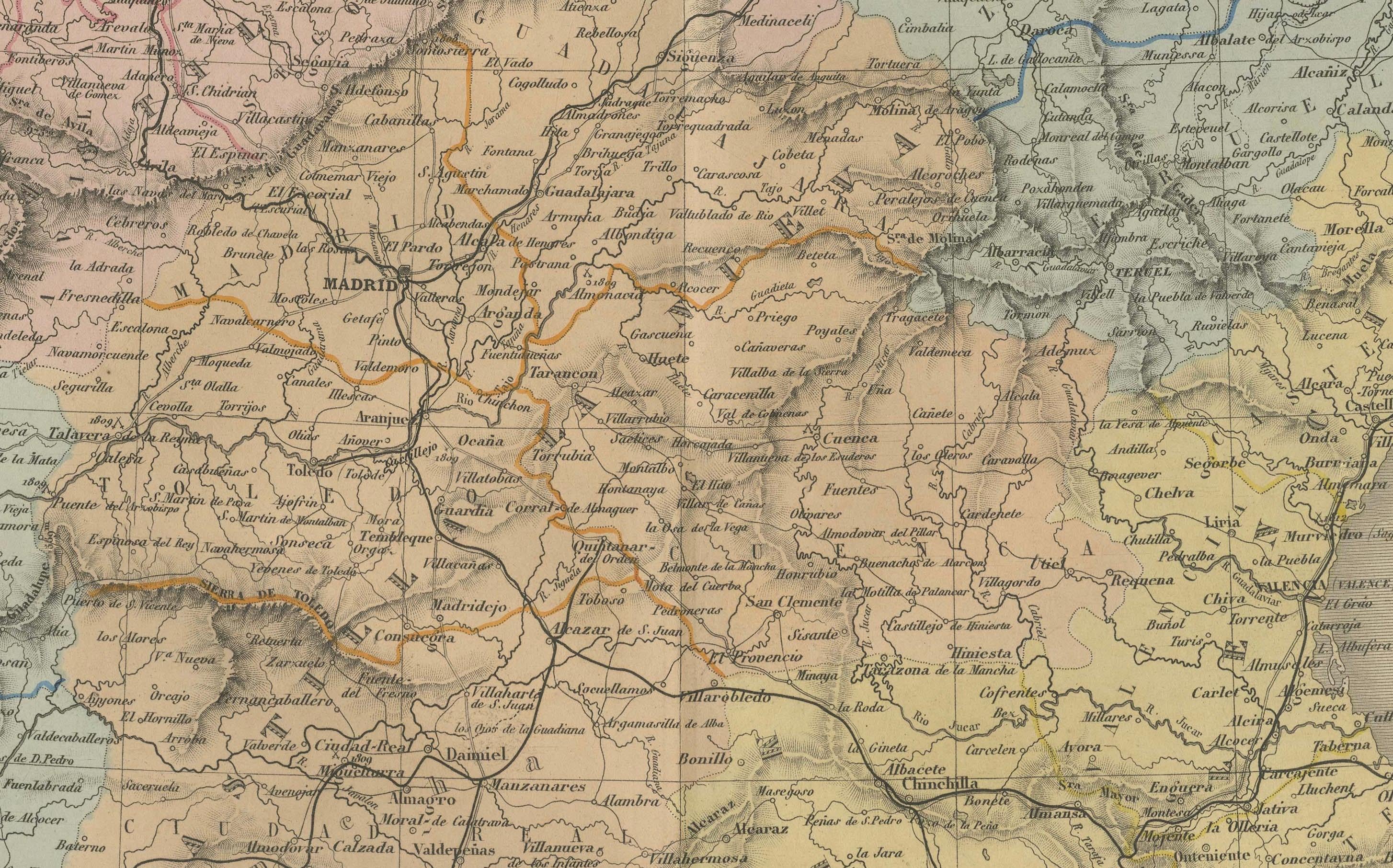 Mapa de España y Portugal - Grabado antiguo de 1867 de Andriveau-Goujon, París en venta 2