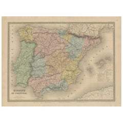 Mapa de España y Portugal - Grabado antiguo de 1867 de Andriveau-Goujon, París