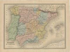 Mapa de España y Portugal - Grabado antiguo de 1867 de Andriveau-Goujon, París