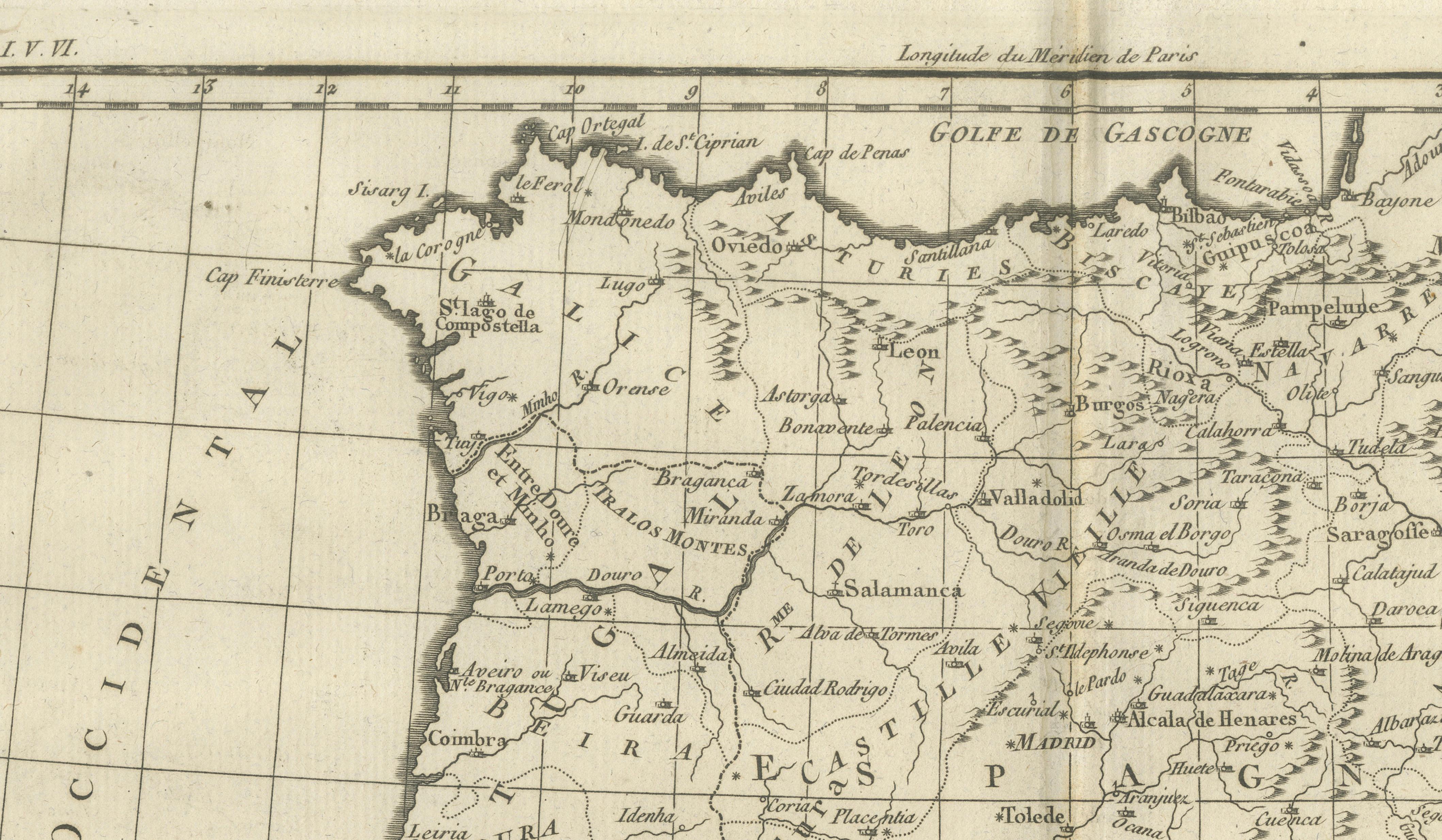 Spain & Portugal Map – Iberian Peninsula by Bonne c.1780