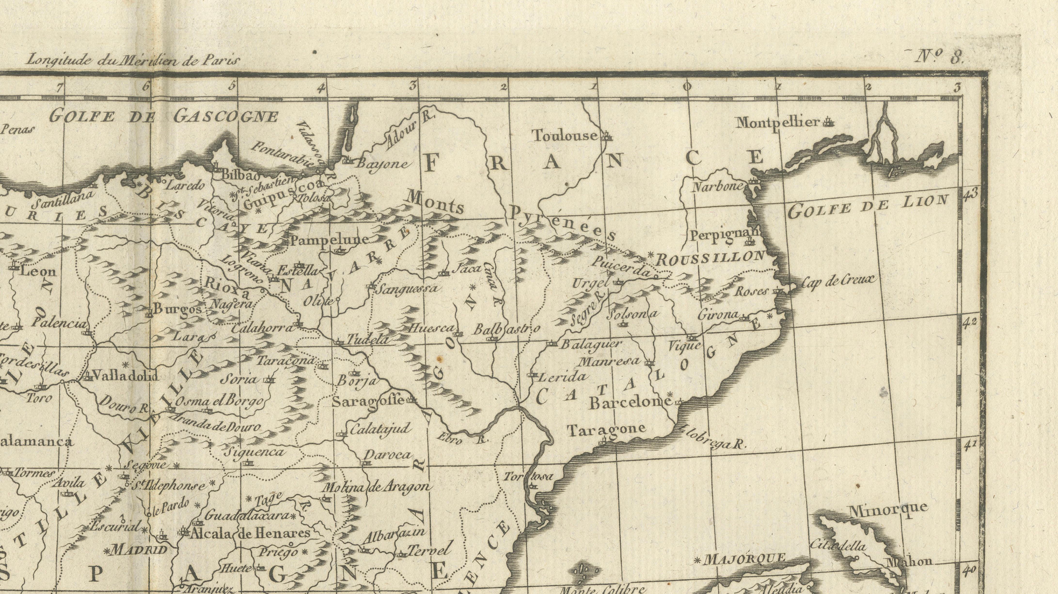 Spain & Portugal Map – Iberian Peninsula by Bonne c.1780