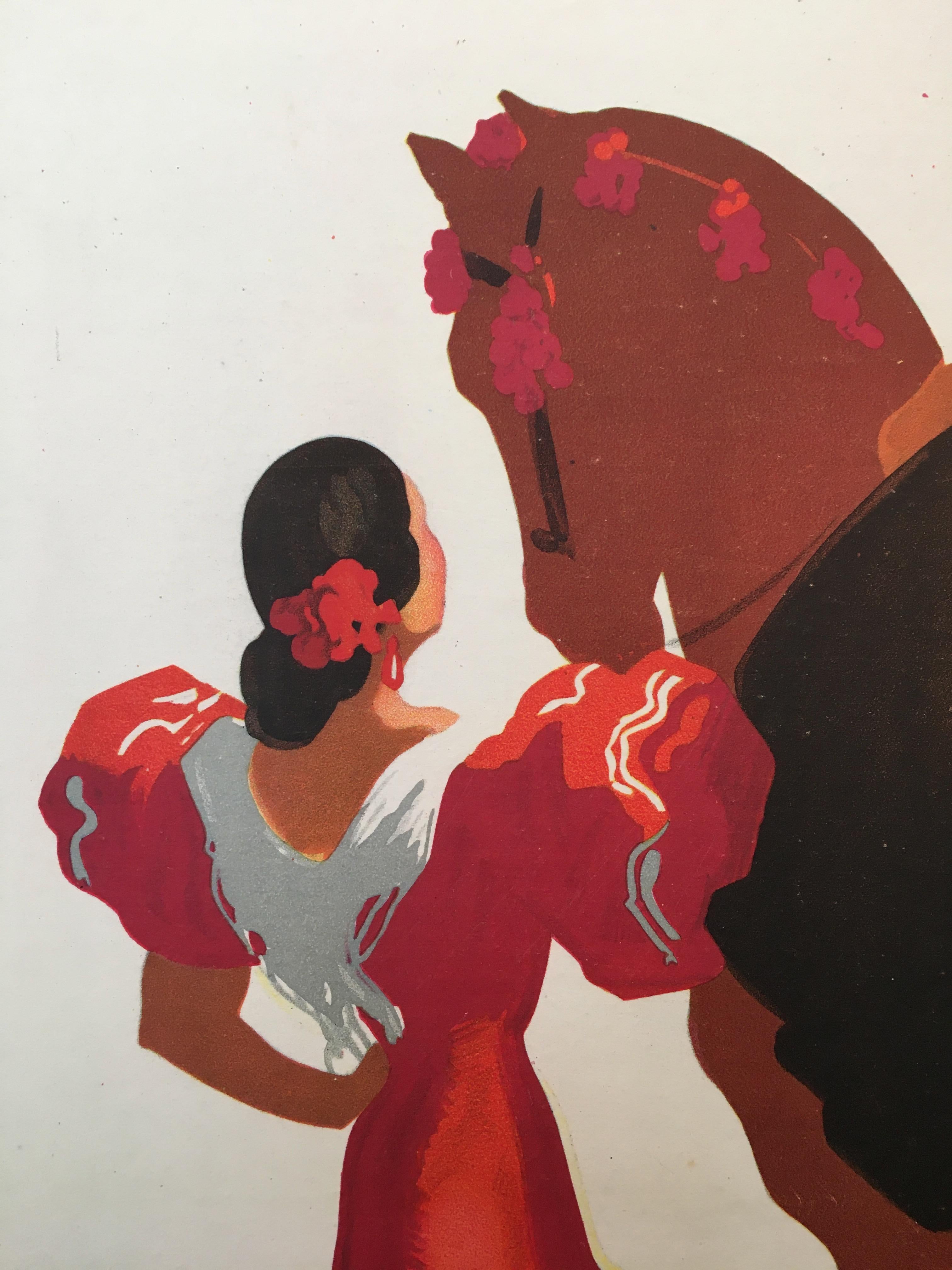 Style international Affiche rtro originale du tourisme espagnol, Danseurs de flamenco, 1941 en vente