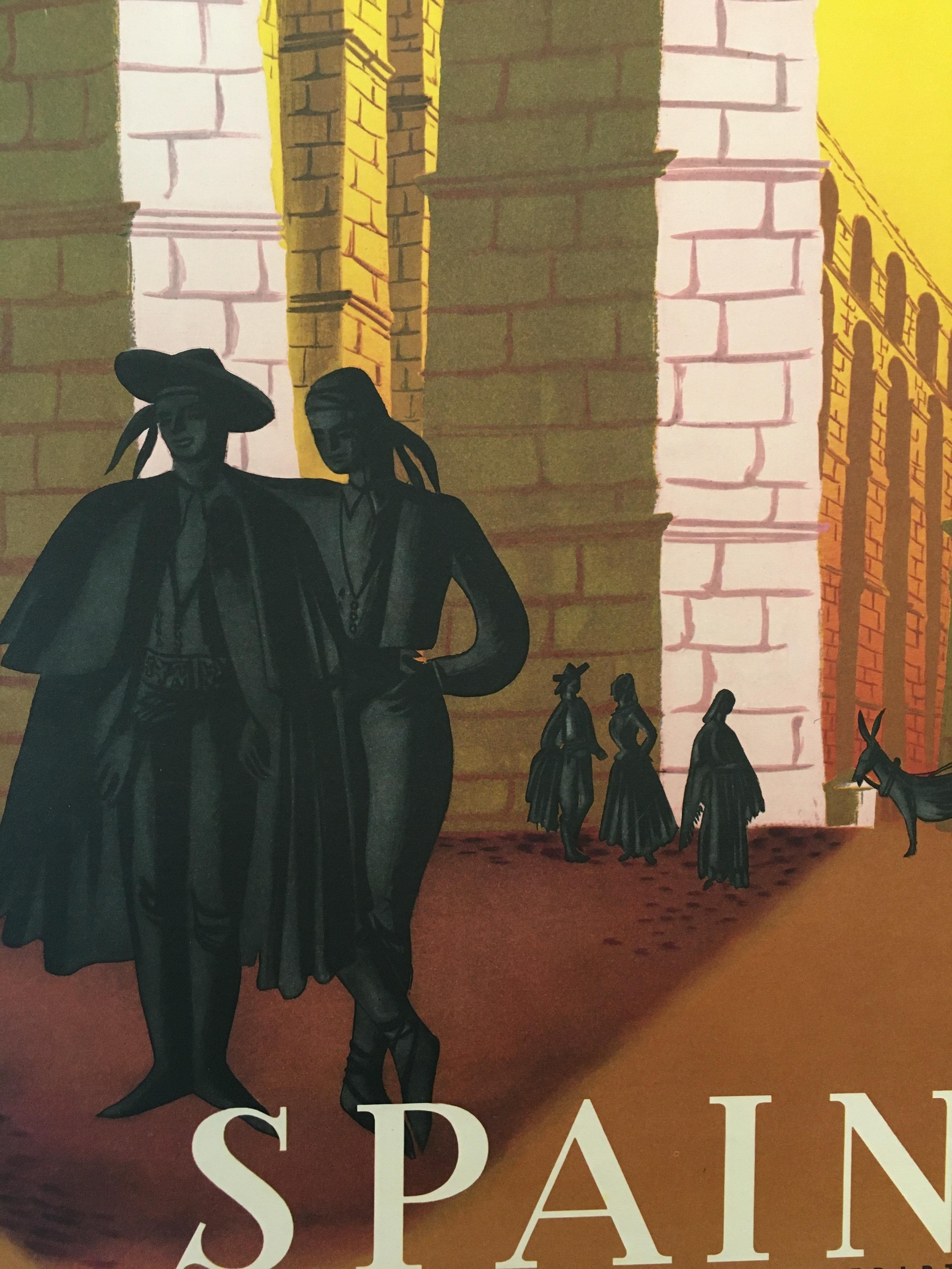 Affiche de voyage et de tourisme 'Espagne' par Delpy, 1948
 
Une représentation romantique et surréaliste de l'Espagne. Une affiche touristique vintage originale conçue par Tom Delpy. Les couleurs sont l'état de l'affiche est excellent. L'affiche