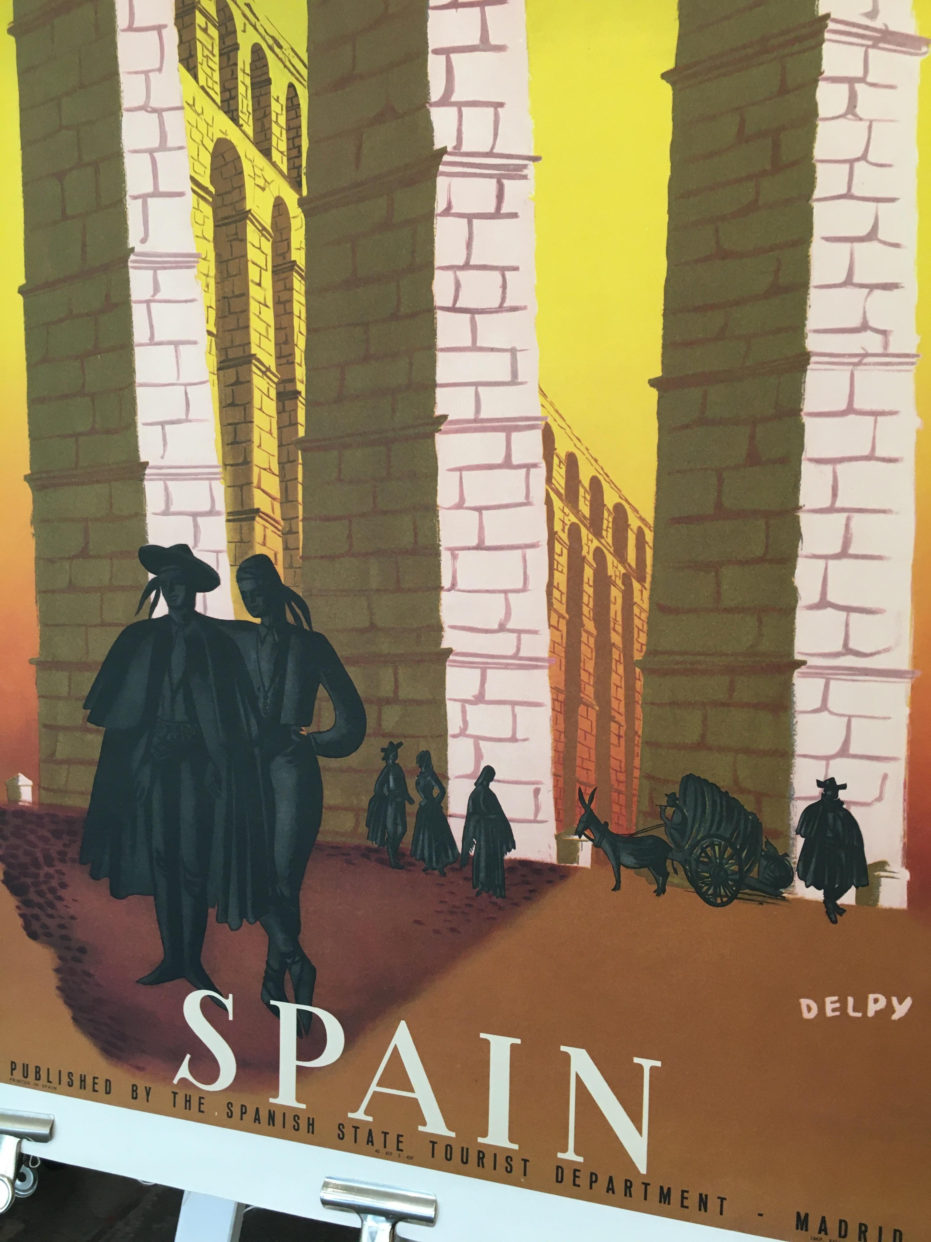 Art Deco 'Spain' Travel and Tourism Original Vintage Poster by Delpy, 1948 For Sale