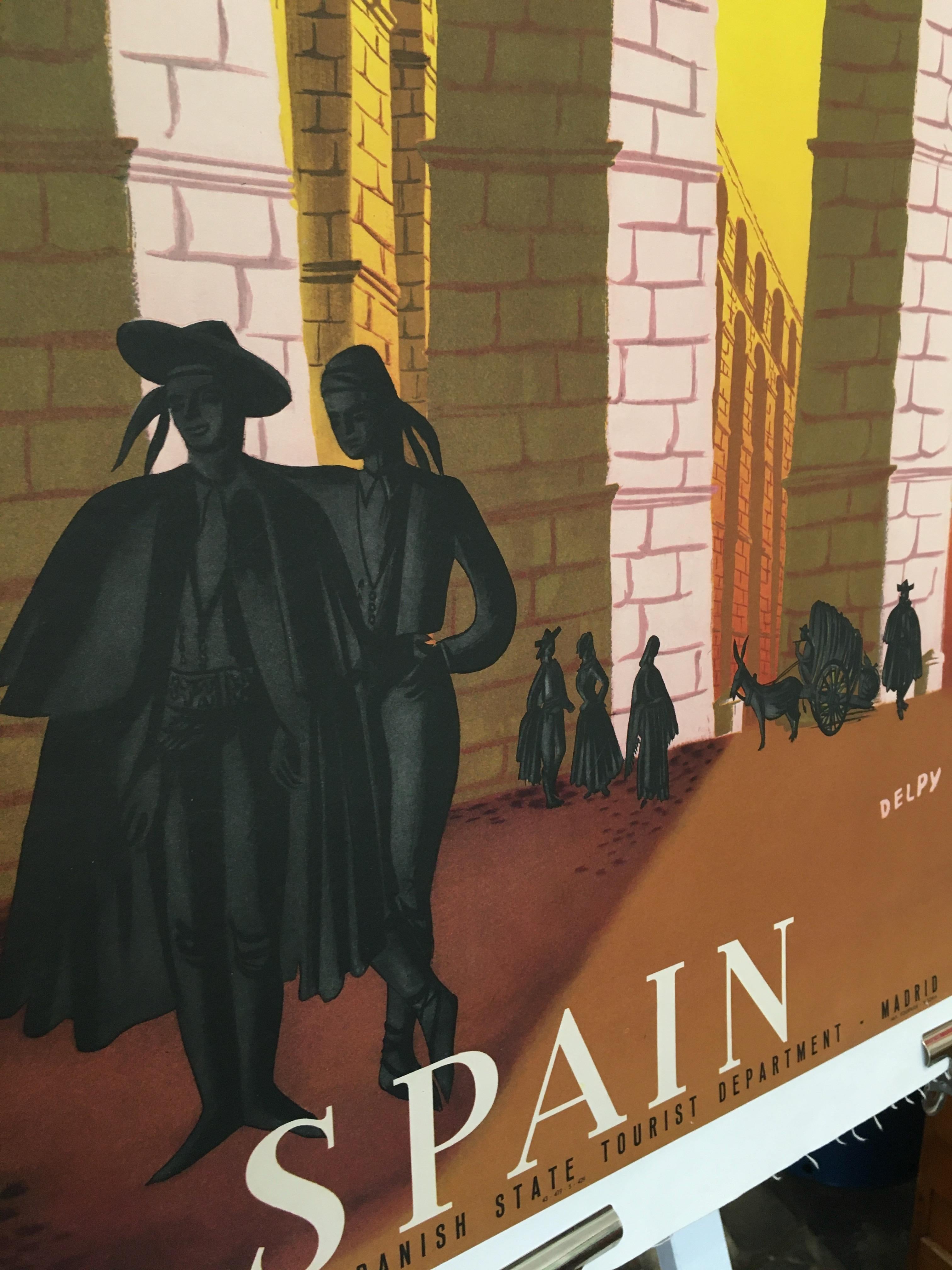 'Spain' Travel and Tourism Original Vintage Poster by Delpy, 1948 In Good Condition For Sale In Melbourne, Victoria