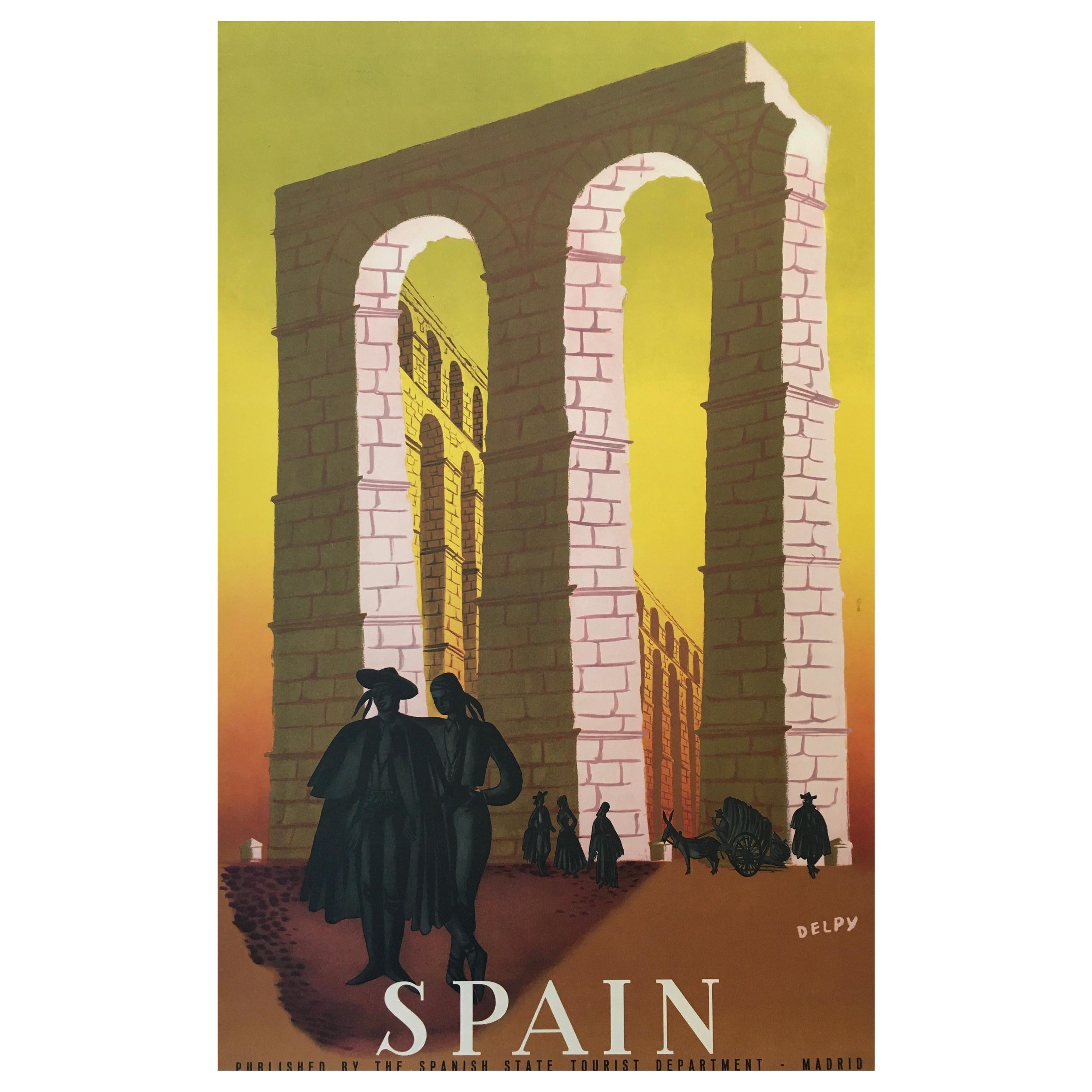 'Spain' Travel and Tourism Original Vintage Poster by Delpy, 1948 For Sale