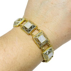 SPAIN vintage gold tone mother of pearl damascene designer link bracelet