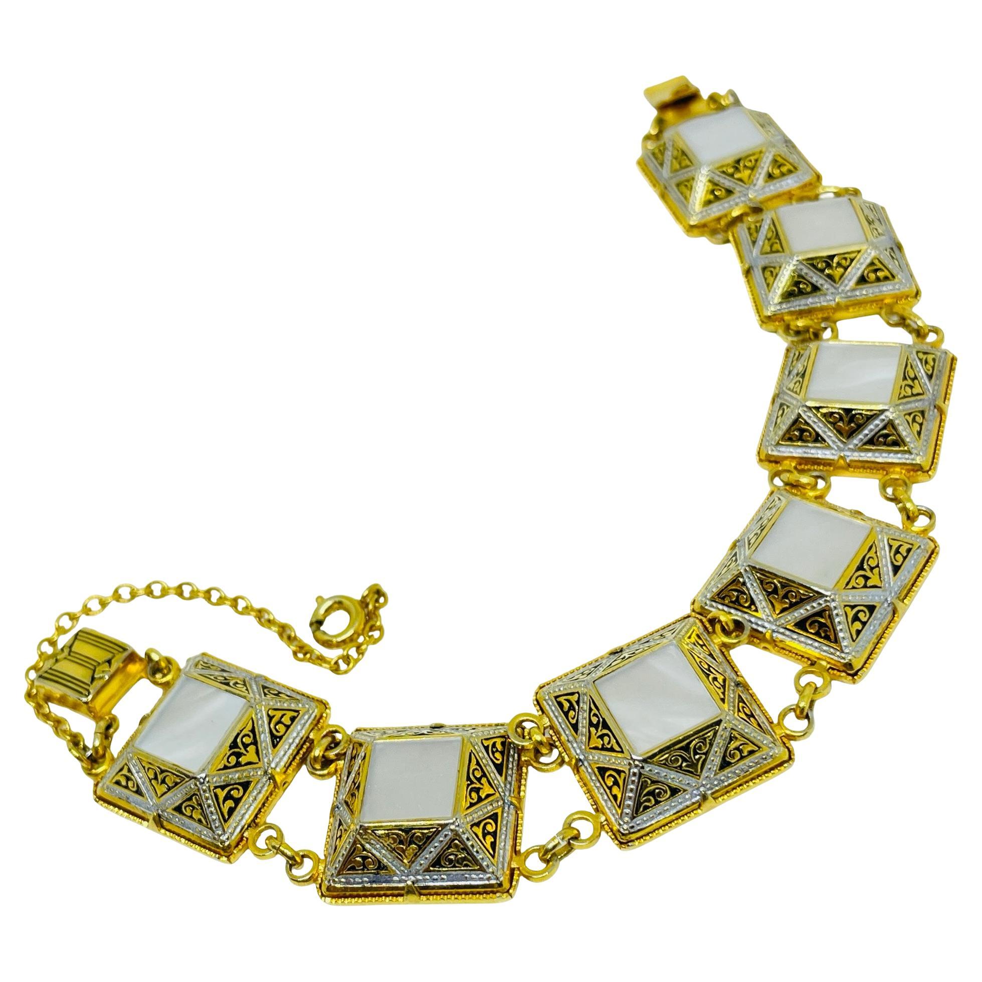 SPAGNA bracciale vintage in madreperla damascata con maglie d'oro di design