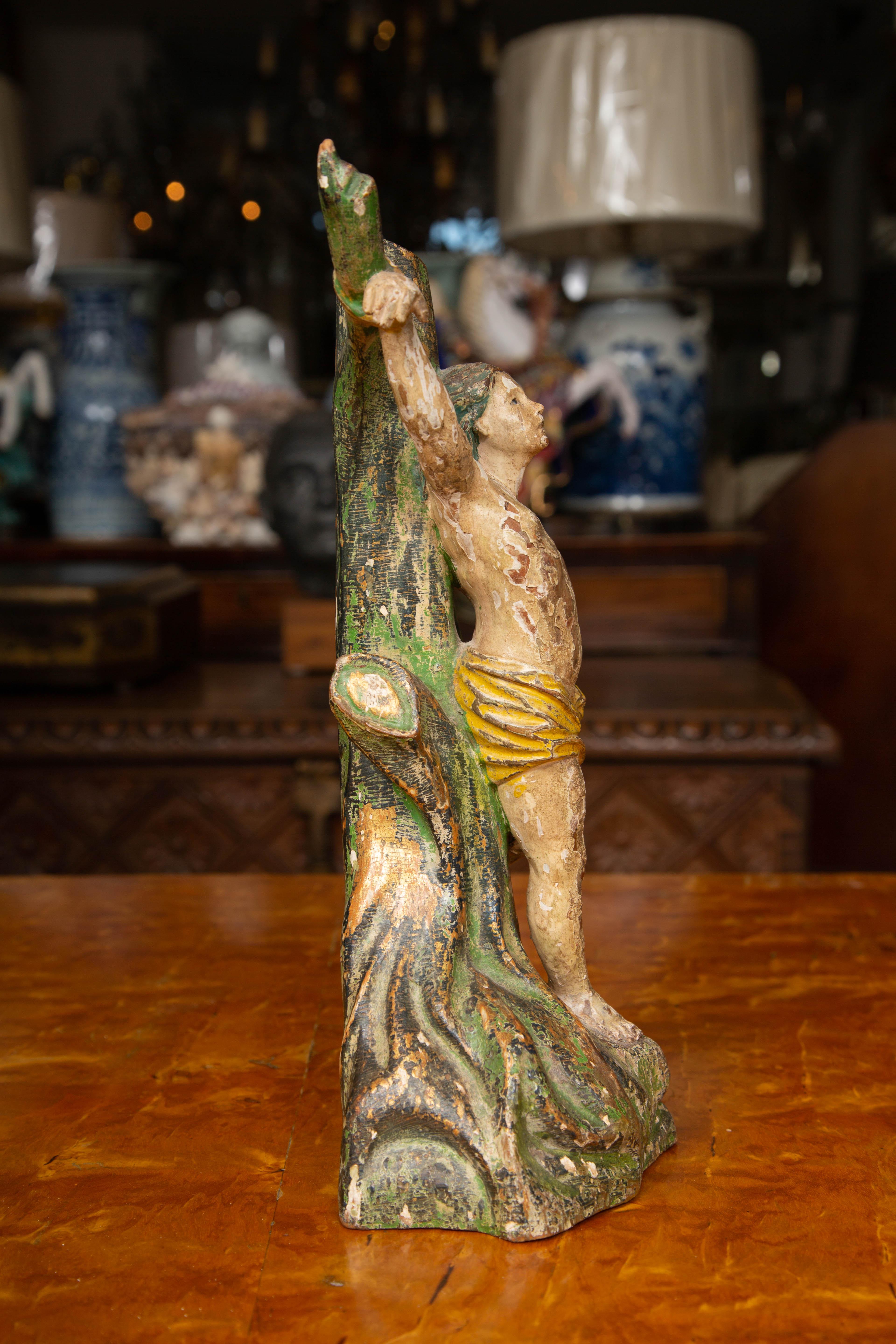 Spanish Spainish 18th Century Hand Carved Figure of St. Sabastian For Sale