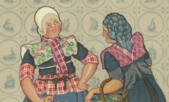 Spakenburg Women in Sunday Dress with Child – Dutch Costume Print (1932)