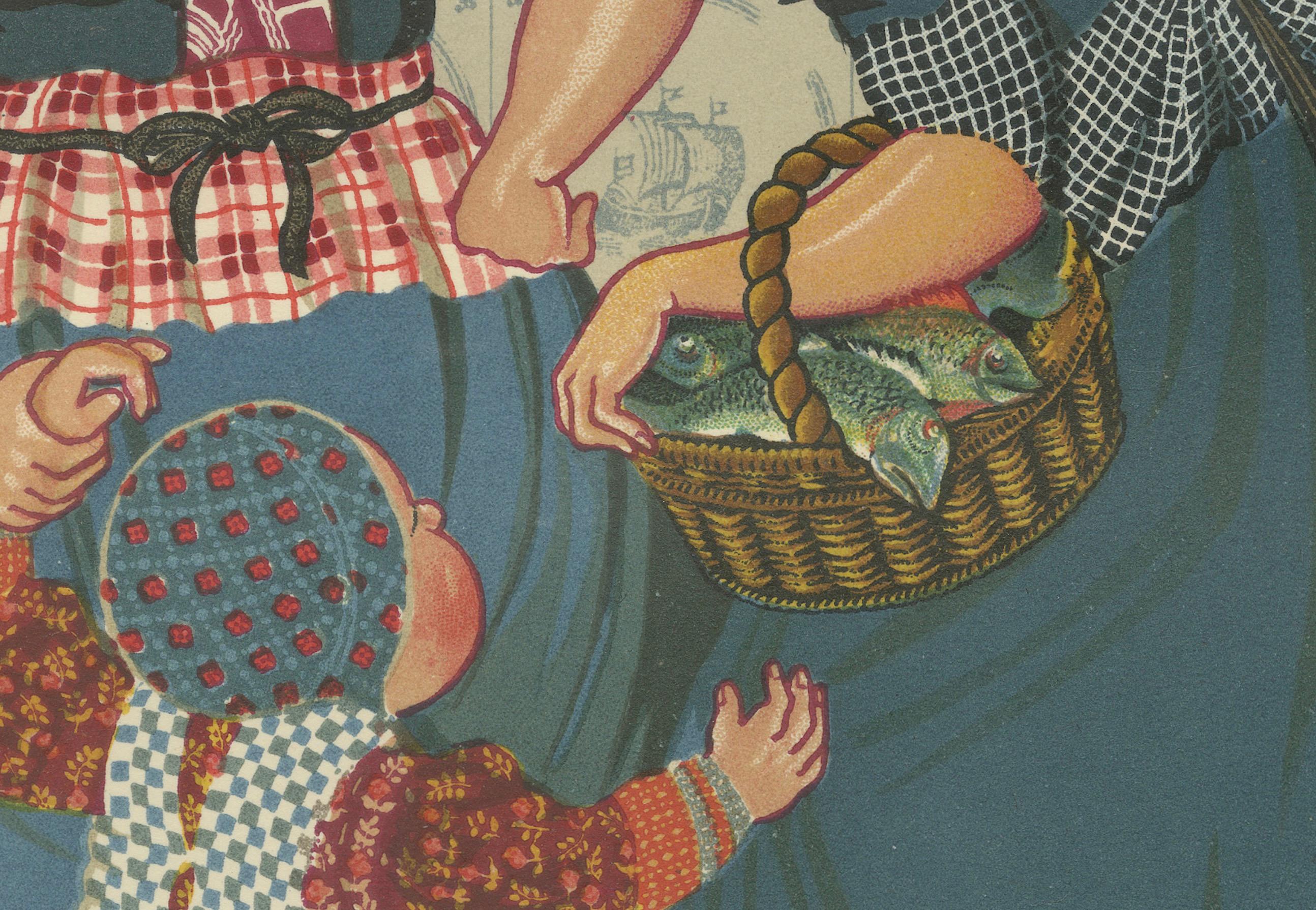 Carta Donna di Spakenburg in abito domenicale con bambino - Stampa olandese in costume (1932) in vendita
