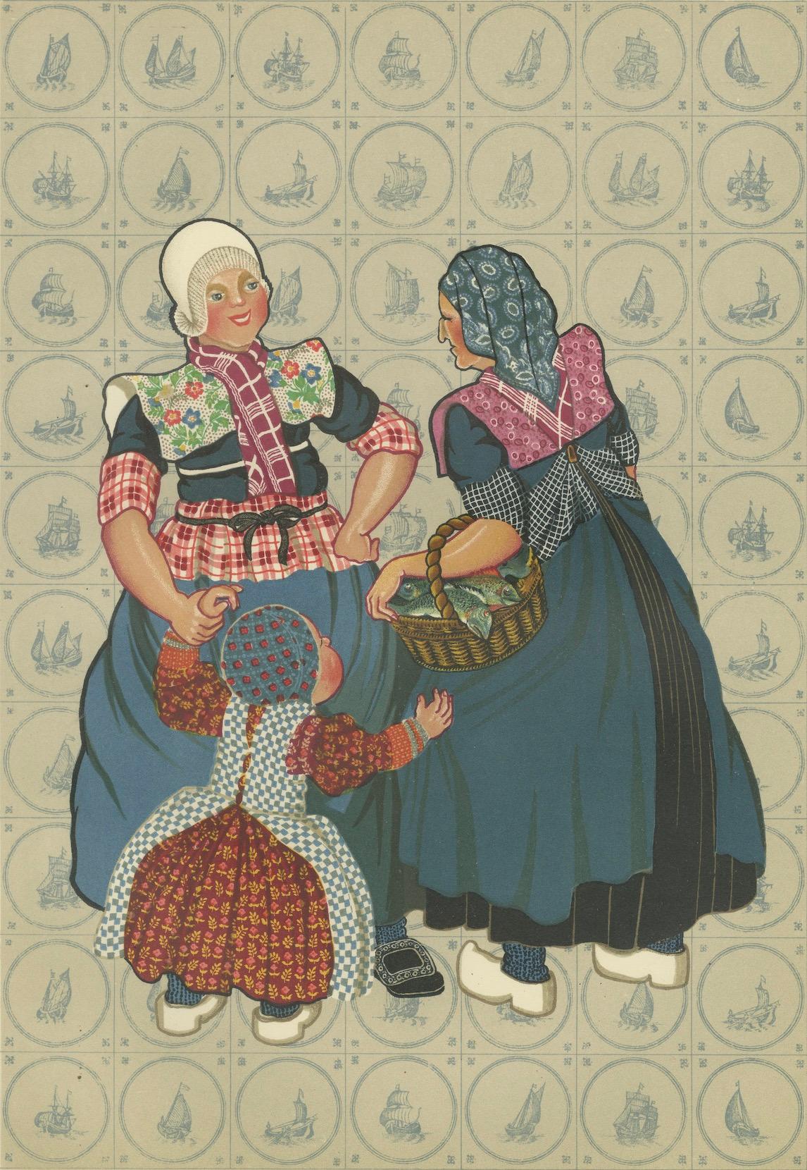 Donna di Spakenburg in abito domenicale con bambino - Stampa olandese in costume (1932) in vendita 2
