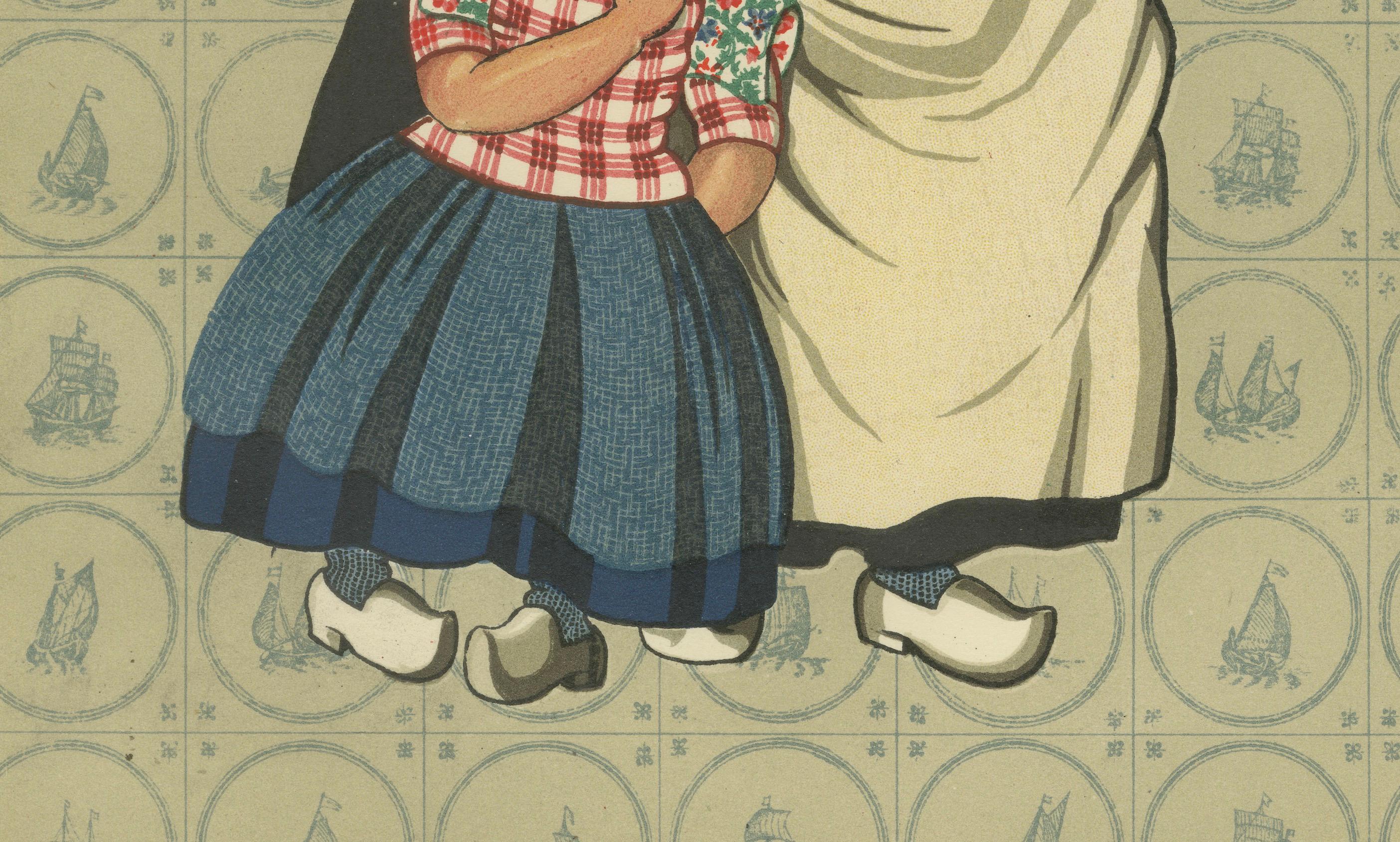 Spakenburg Vestido de trabajo de mujer con niños - Impresión holandesa de trajes 1932

Este grabado de trajes, vívido y rico en detalles, publicado en 1932 como parte de *Los trajes nacionales de Holanda* por Gratiane de Gardilanne y Elizabeth