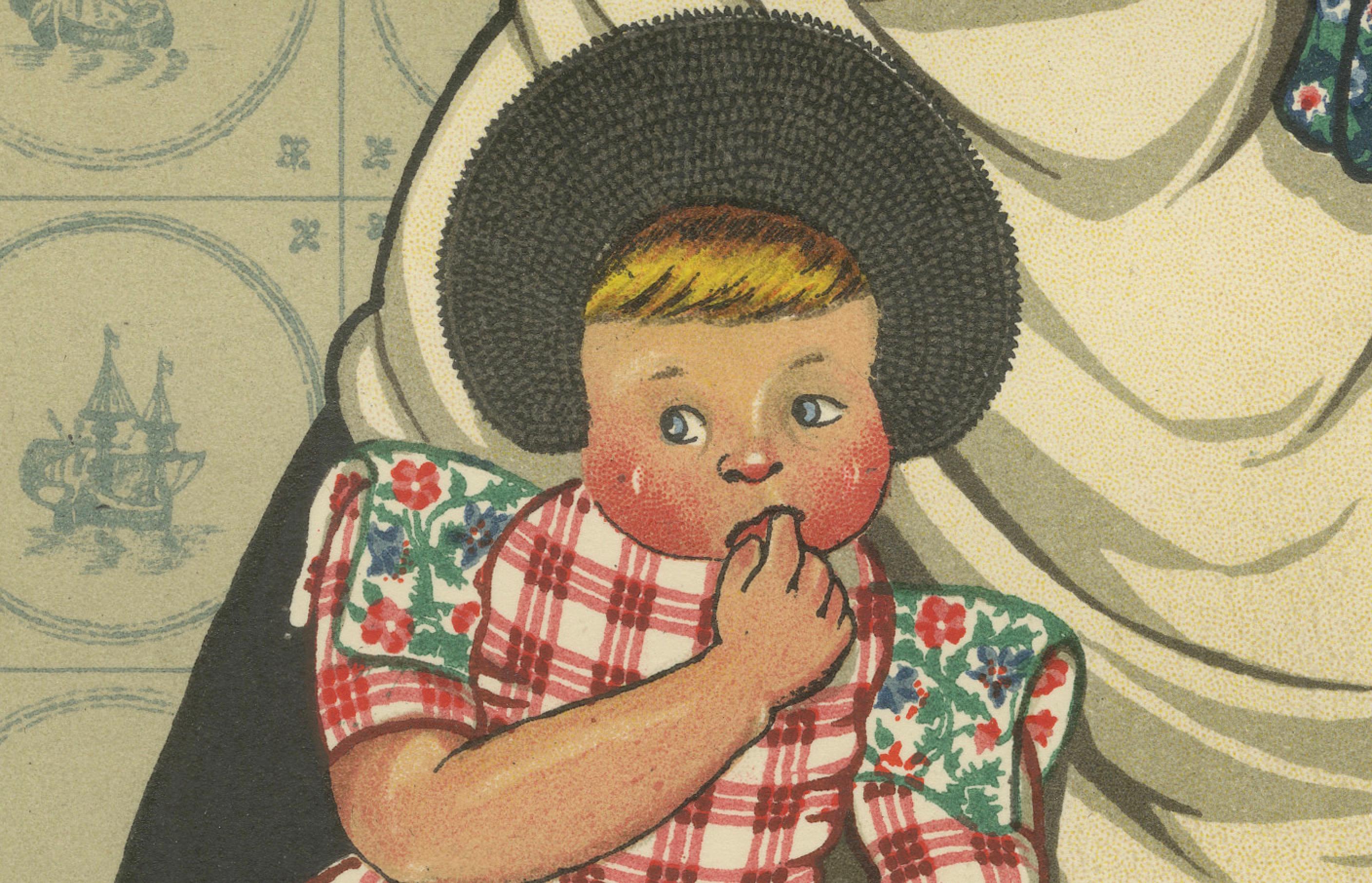 Spakenburg Vestido de trabajo de mujer con niños - Impresión holandesa de trajes 1932 Papel en venta