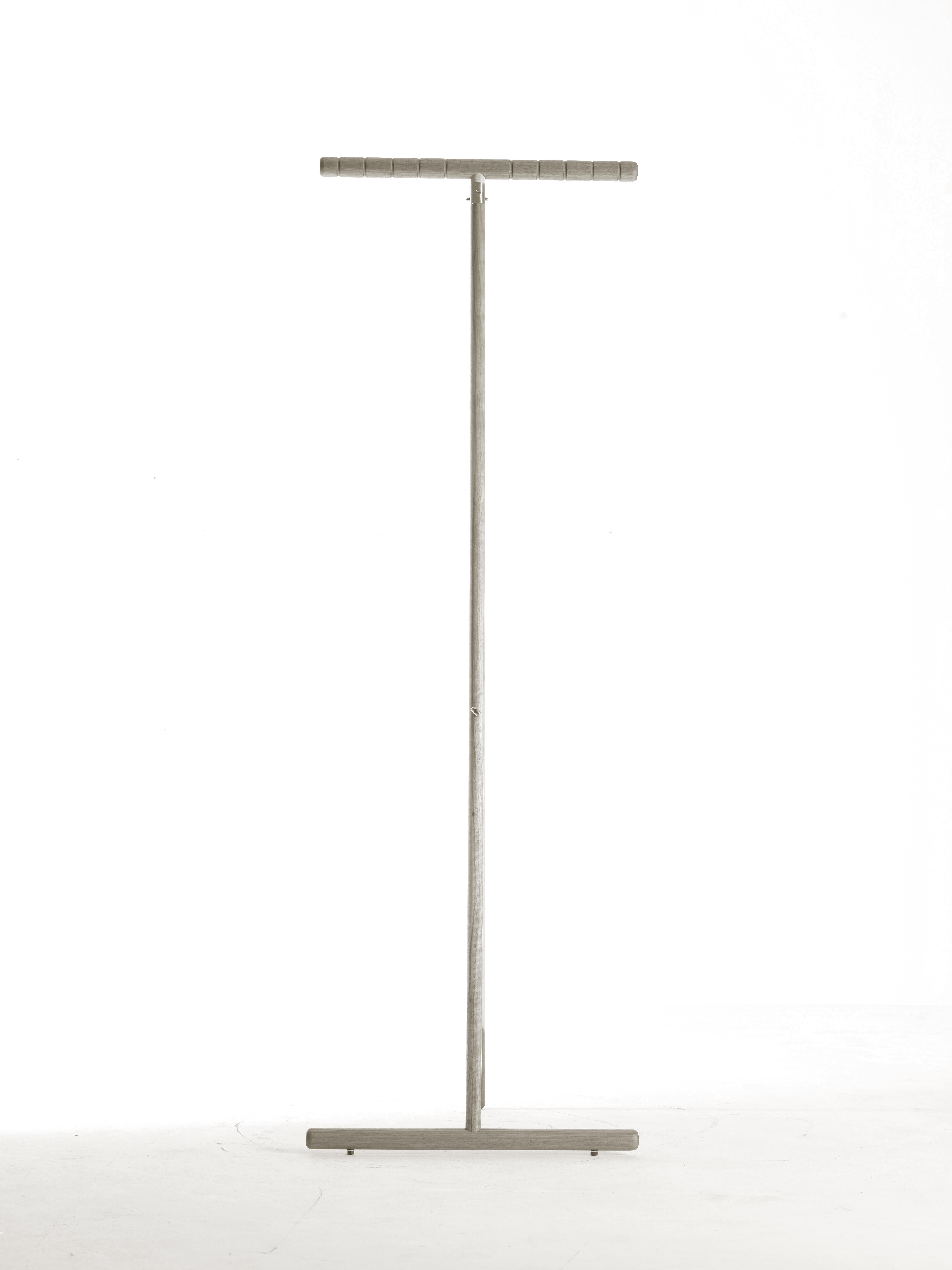 Modern Spalla Solid Wood Hanger, Walnut in Hand-Made Natural Grey Finish, Contemporary For Sale