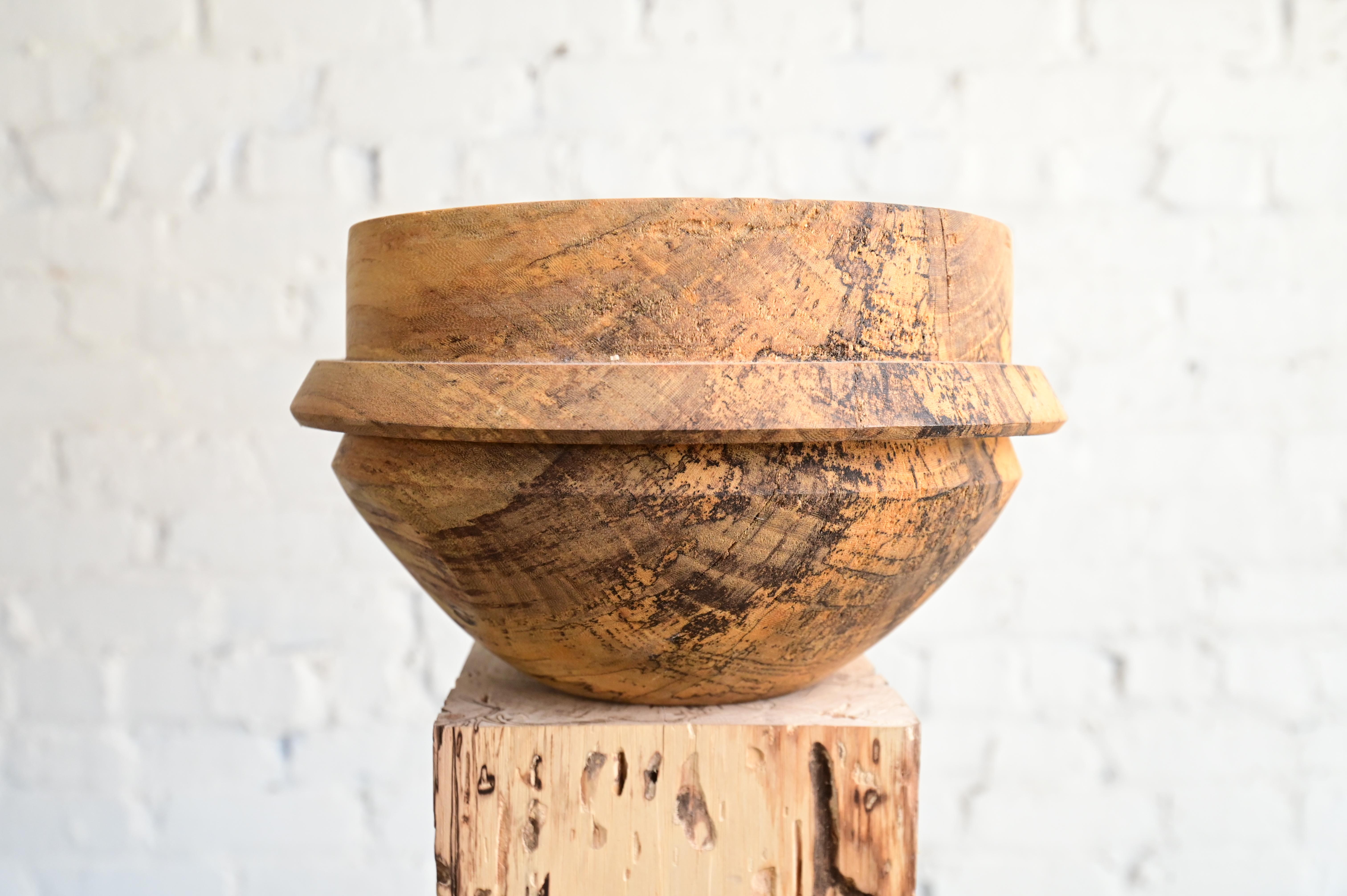 Arts and Crafts Spalted Hackberry Wood Bowl For Sale