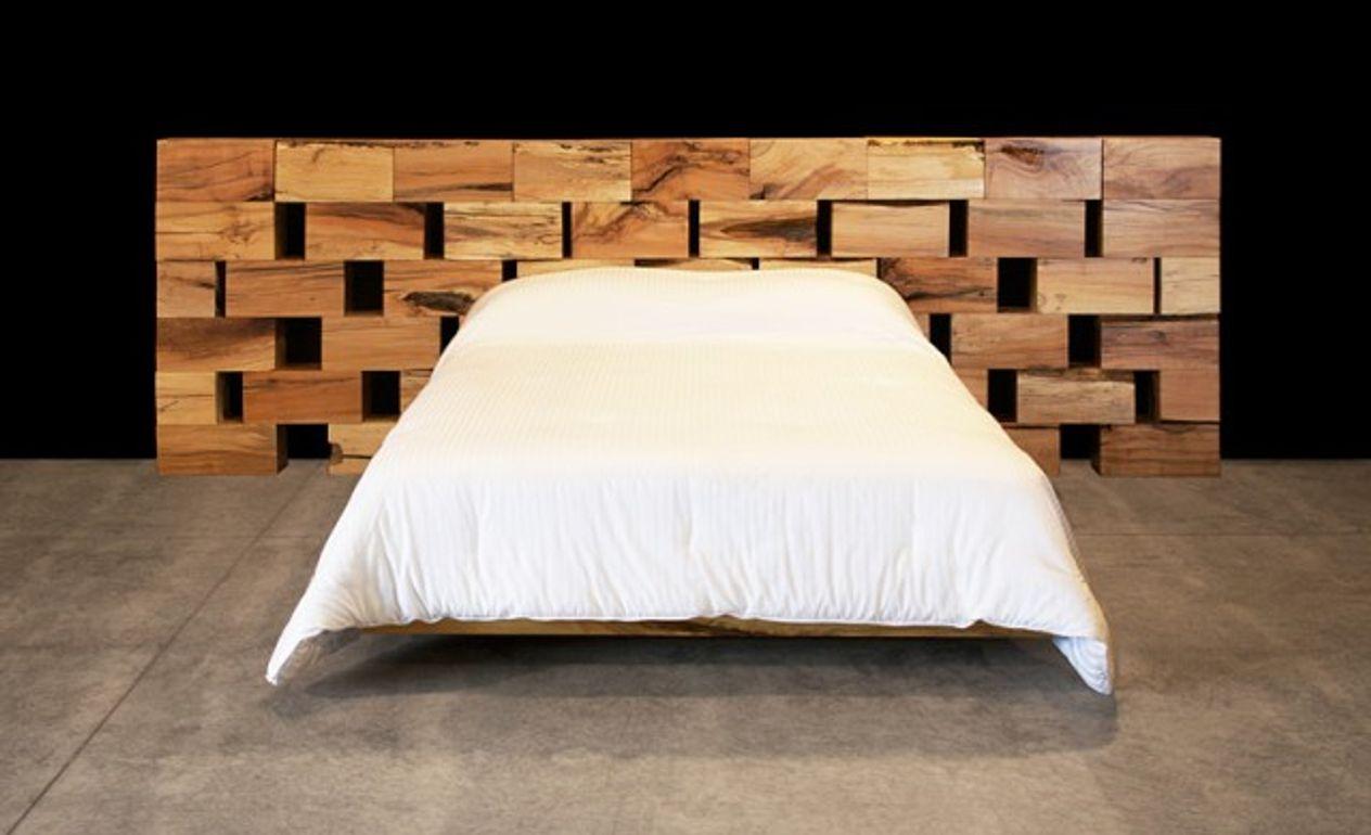 Modern Spalted Maple Block Headboard In New Condition For Sale In Hobart, NY