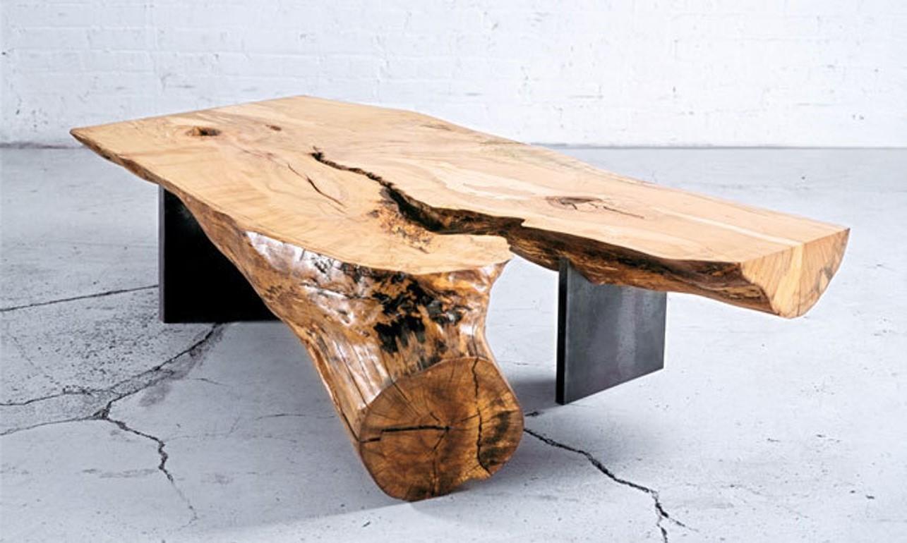 Modern Organic Spalted Maple Round back steel leg Low Table / Bench For Sale