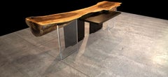 Modern Spalted Roundback Maple Reception Desk with Acrylic and Blackened Steel L
