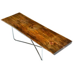 Spalted Pine Coffee Table Bench, Rustic Live Edge