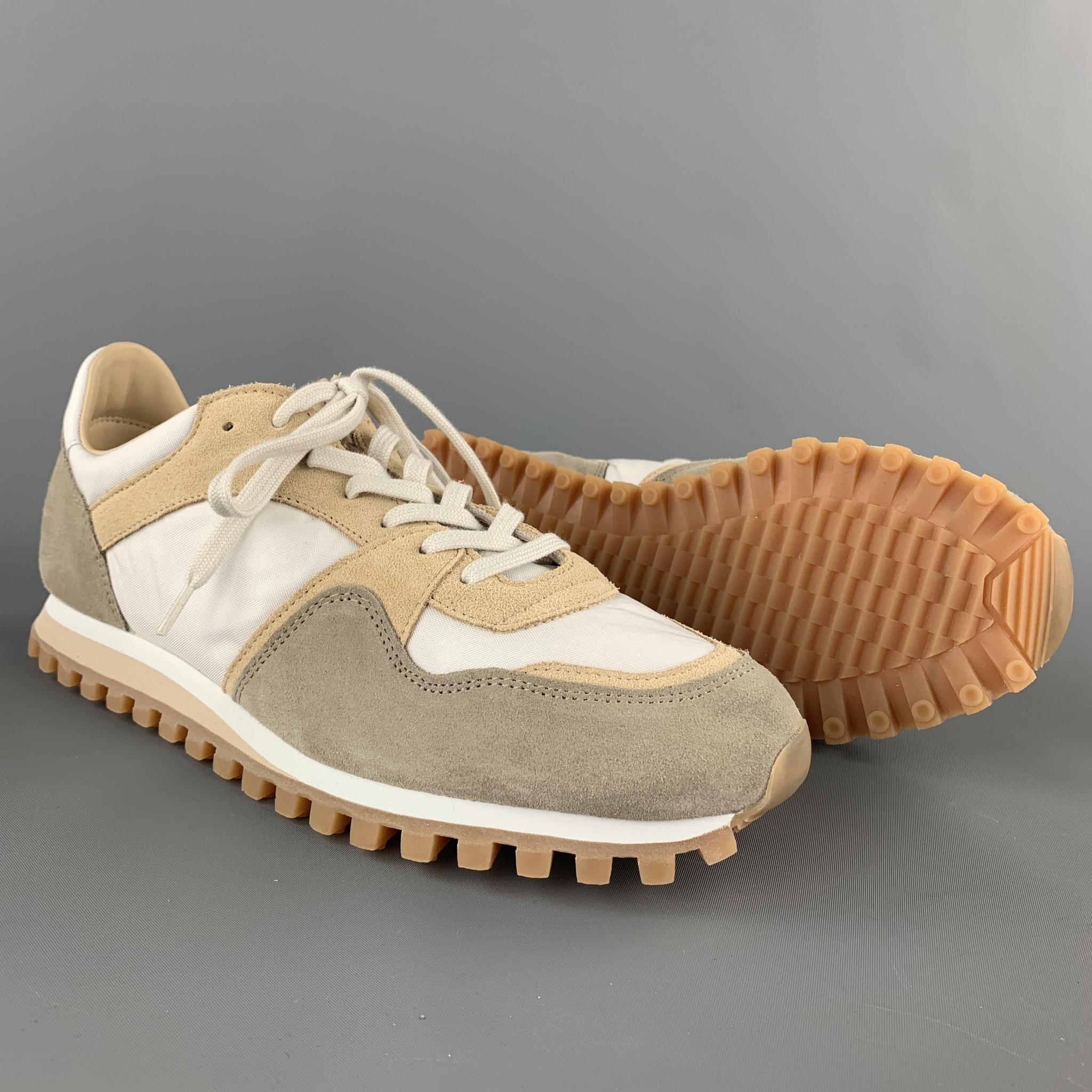 SPALWART Size 9 White & Beige Mixed Materials Nylon Lace Up Sneakers In Good Condition In San Francisco, CA