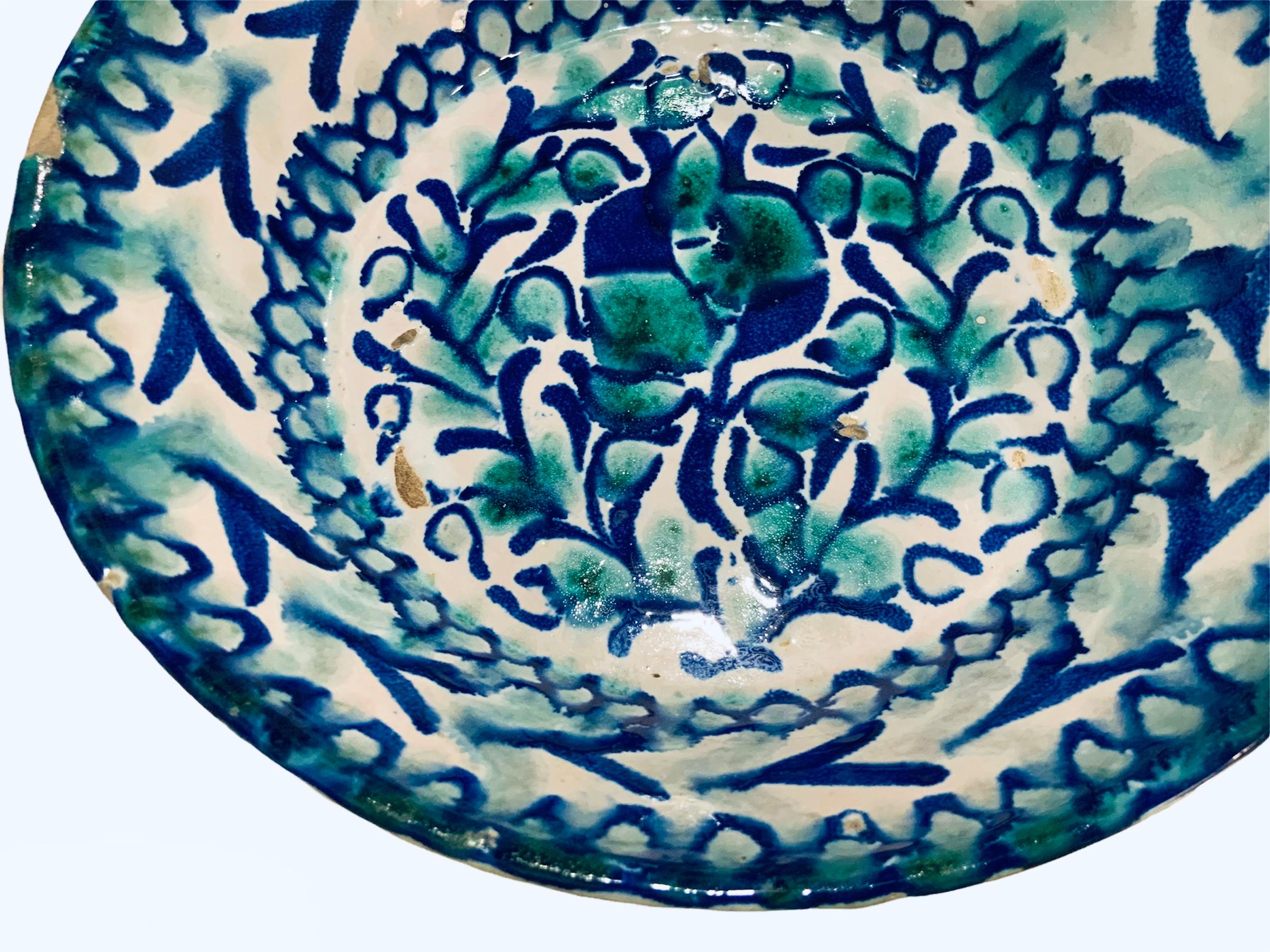Spanish Spaniard Fajalauza Style Ceramic Bowl For Sale