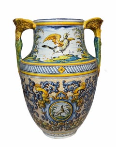 Spaniard Large Hand Painted Majolica Urn Vase
