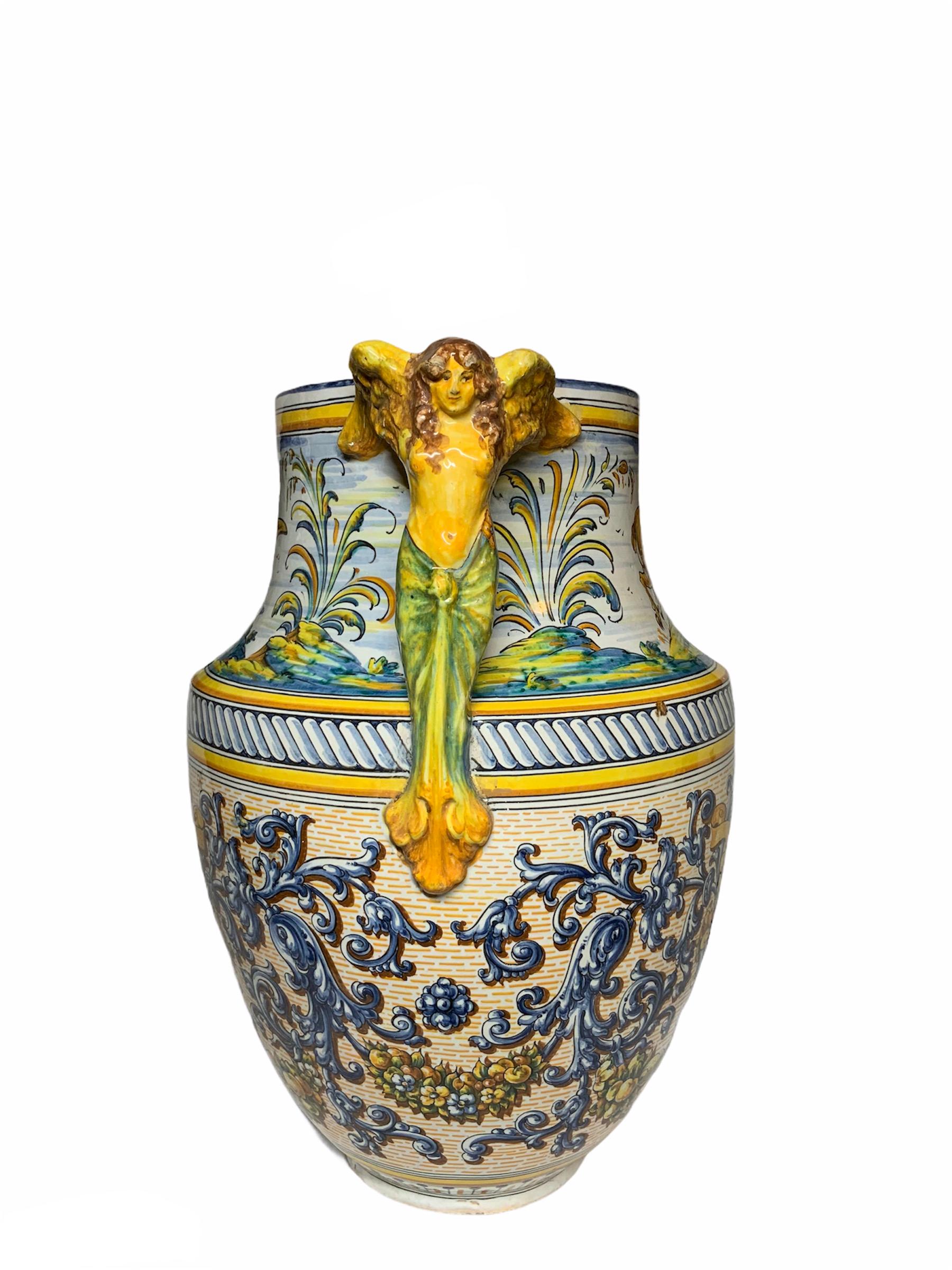 Baroque Spaniard Large Hand Painted Majolica Urn Vase