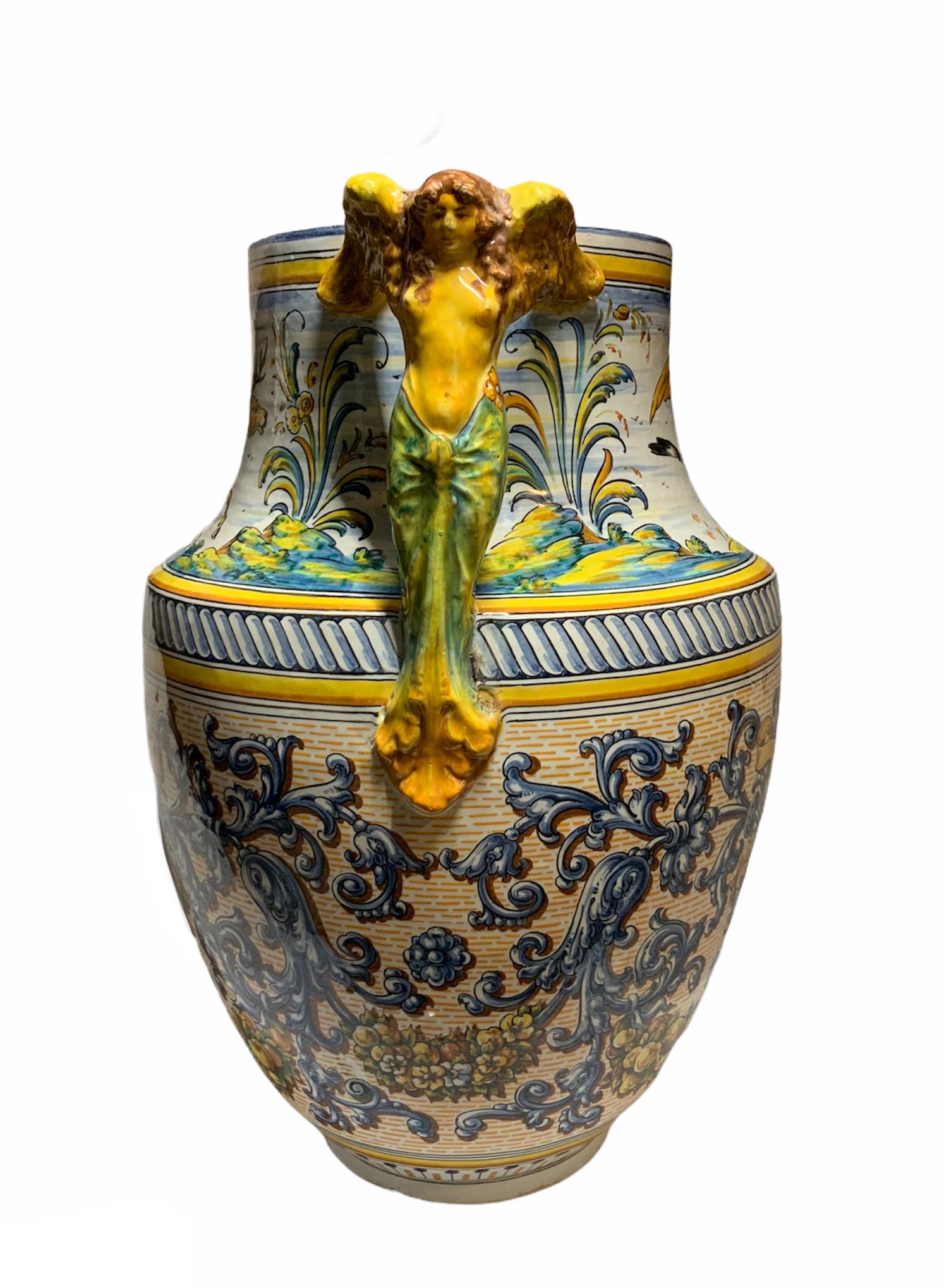 Hand-Crafted Spaniard Large Hand Painted Majolica Urn Vase