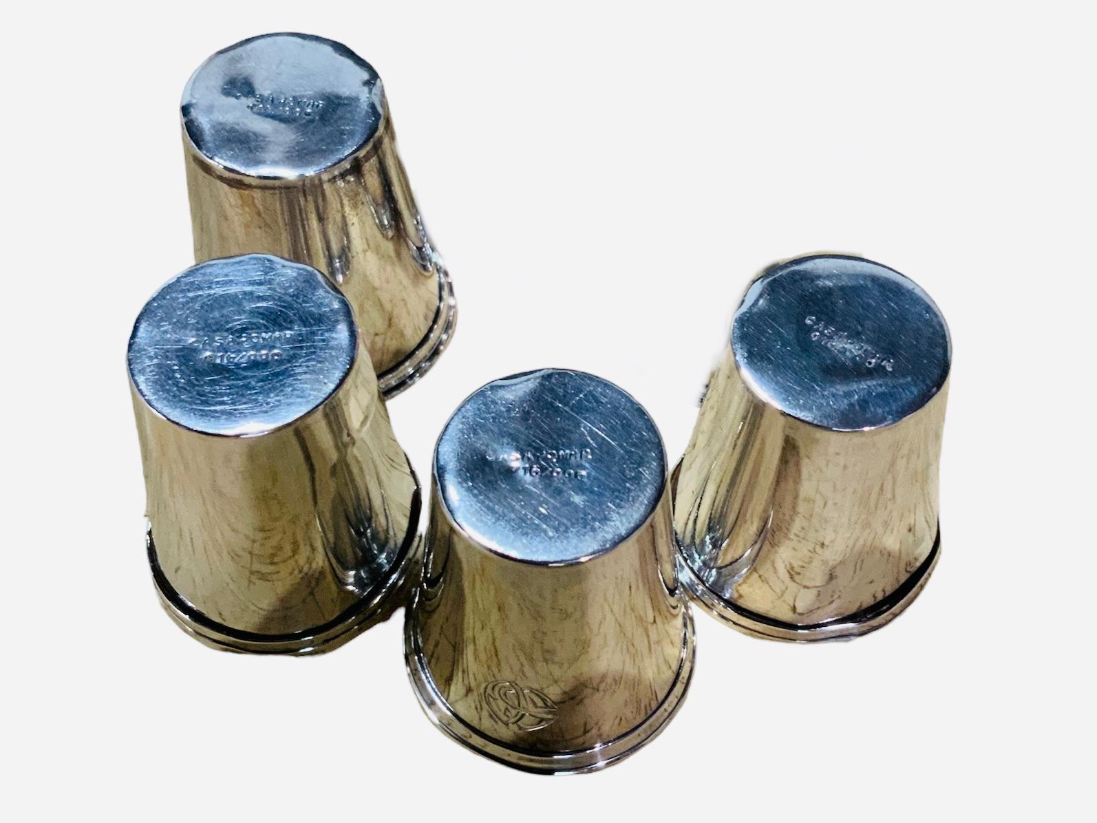 Modern Spaniard Set Of Four Silver Shot Glasses For Sale