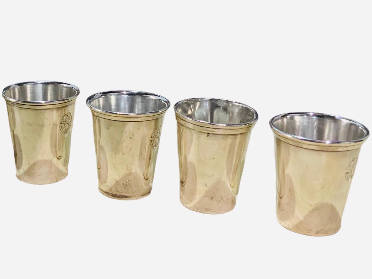 Spanish Spaniard Set Of Four Silver Shot Glasses For Sale