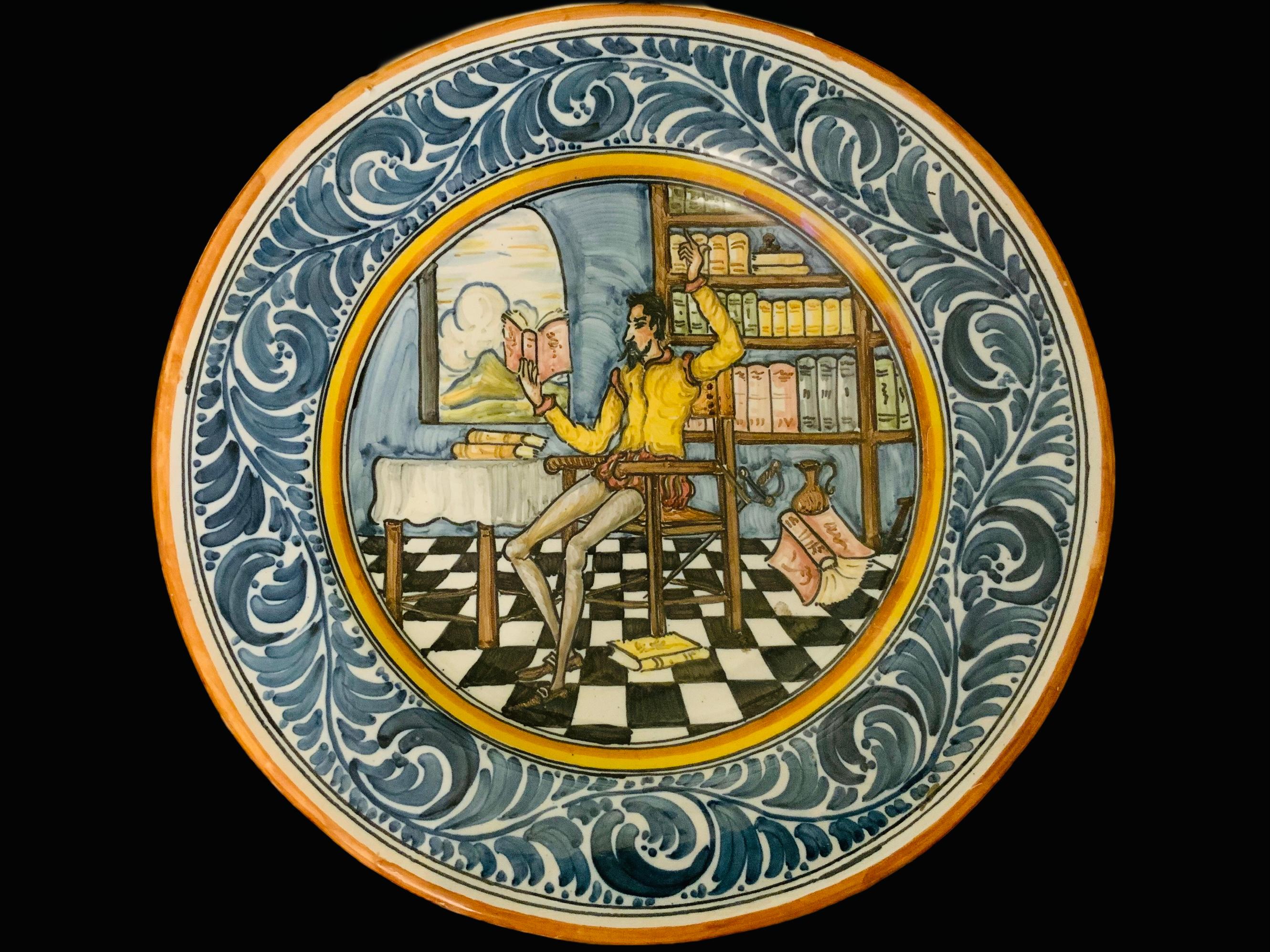 Spaniard Talavera Majolica Decorative Plate Of Don Quixote  For Sale 11