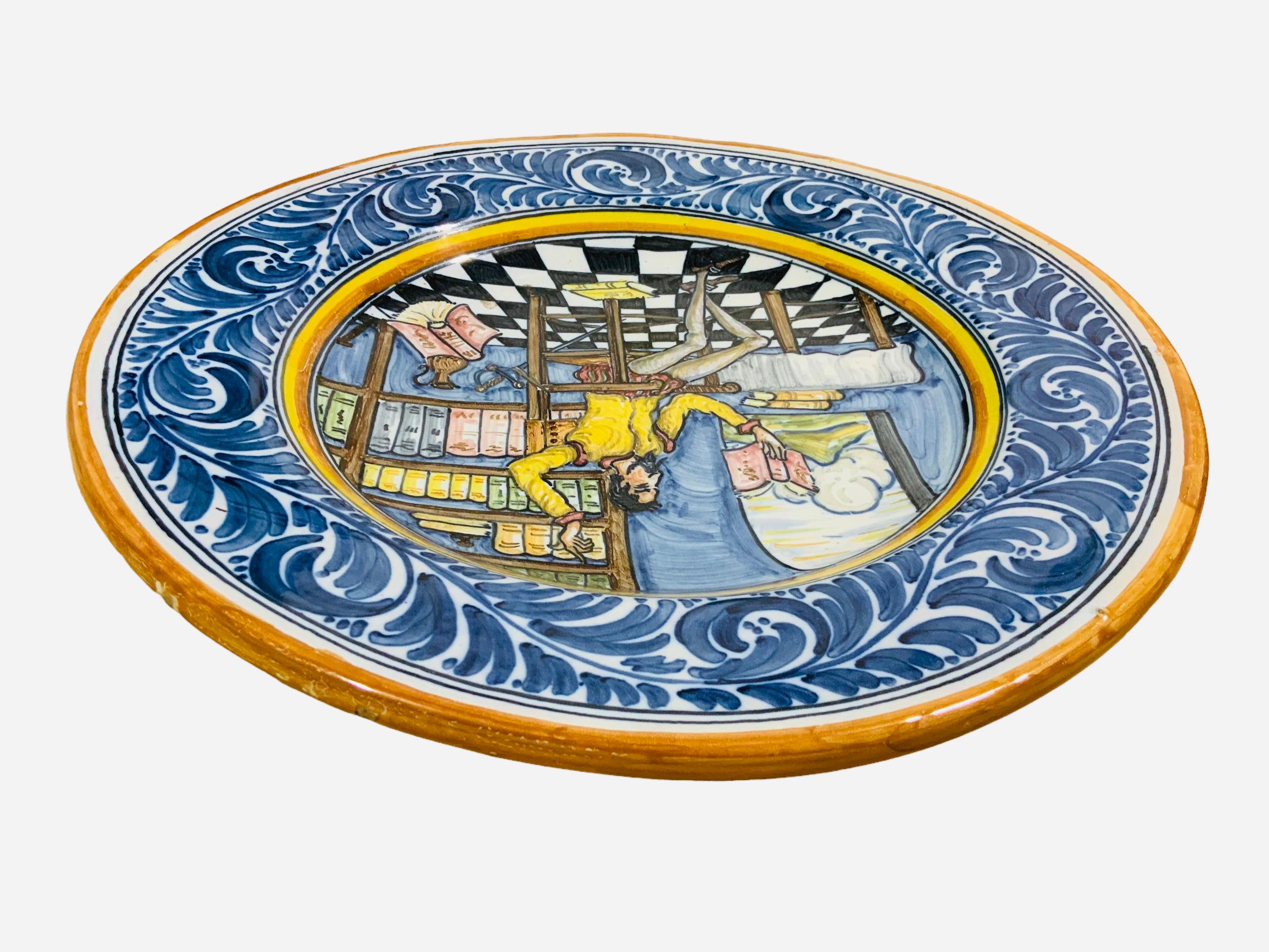 Baroque Spaniard Talavera Majolica Decorative Plate Of Don Quixote  For Sale