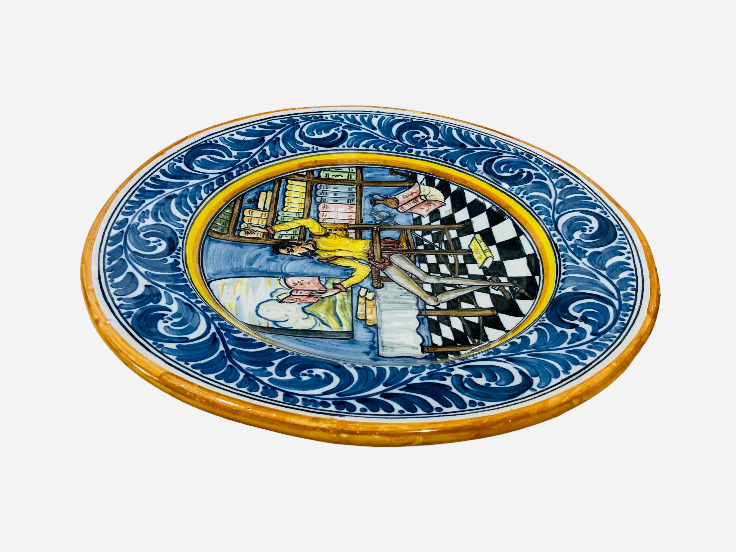 Spanish Spaniard Talavera Majolica Decorative Plate Of Don Quixote  For Sale