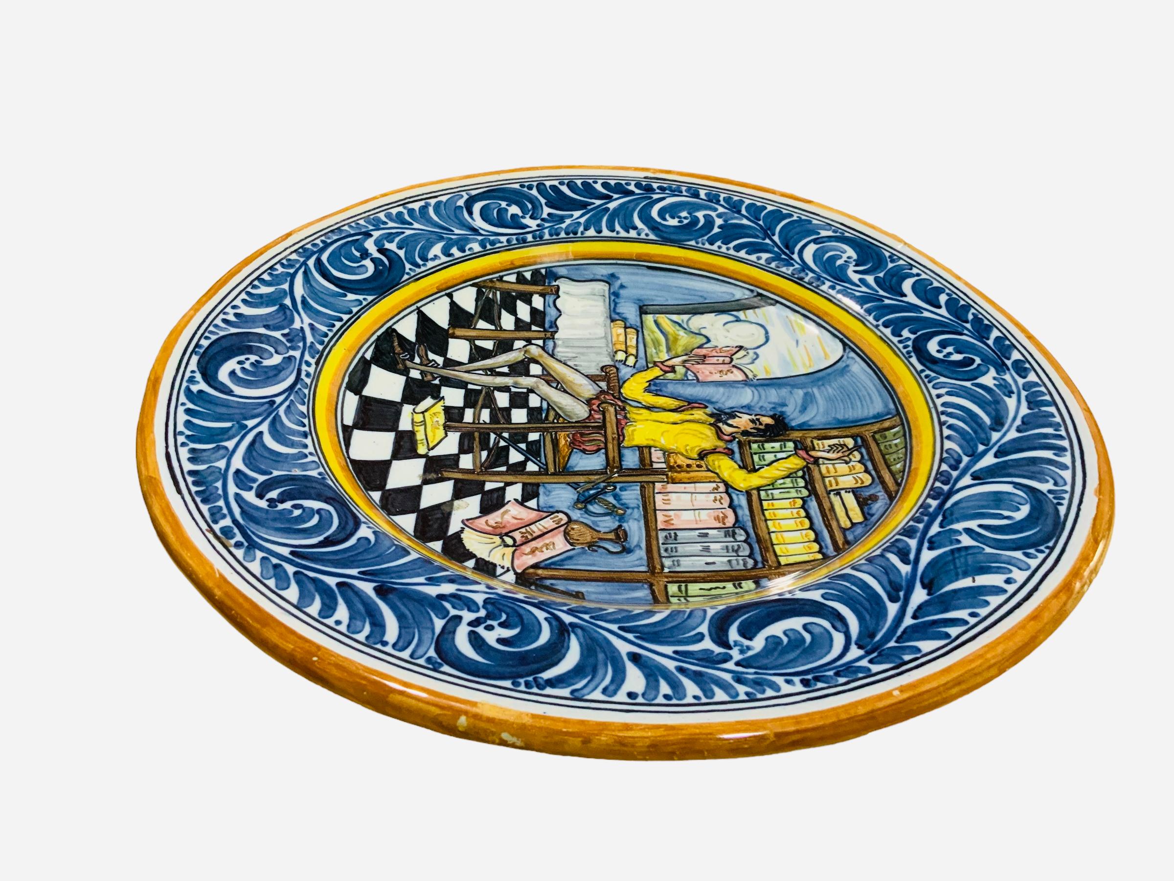 Spaniard Talavera Majolica Decorative Plate Of Don Quixote  In Good Condition For Sale In Guaynabo, PR