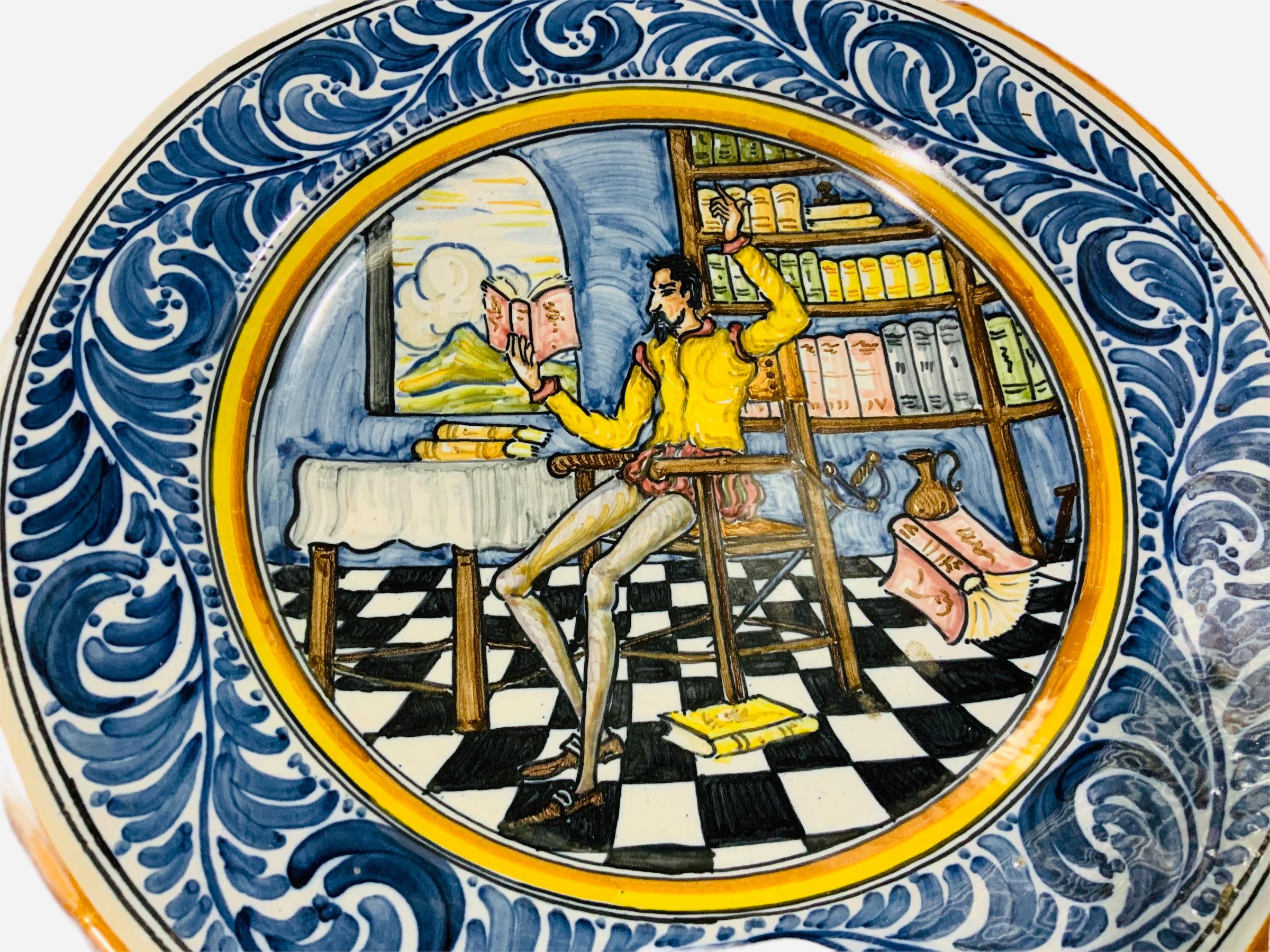 Clay Spaniard Talavera Majolica Decorative Plate Of Don Quixote  For Sale
