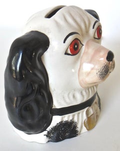 Spaniel Bust Razor Blade Depository and Money Box Staffordshire English c 1910