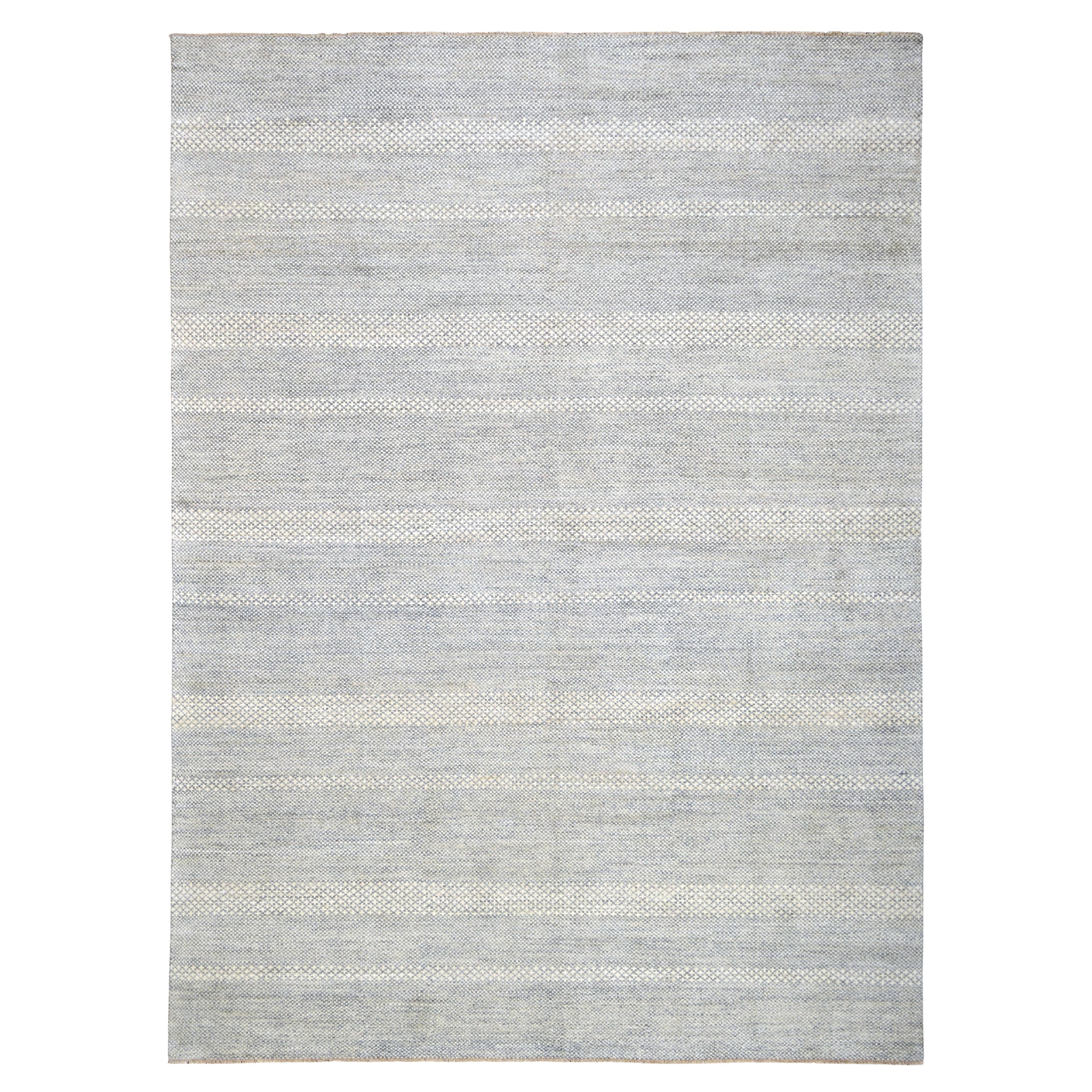 Tapis de laine texturé rayé bleu et ivoire Spanifornia 11'9''x16'