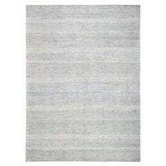 Tapis de laine texturé rayé bleu et ivoire Spanifornia 11'9''x16'