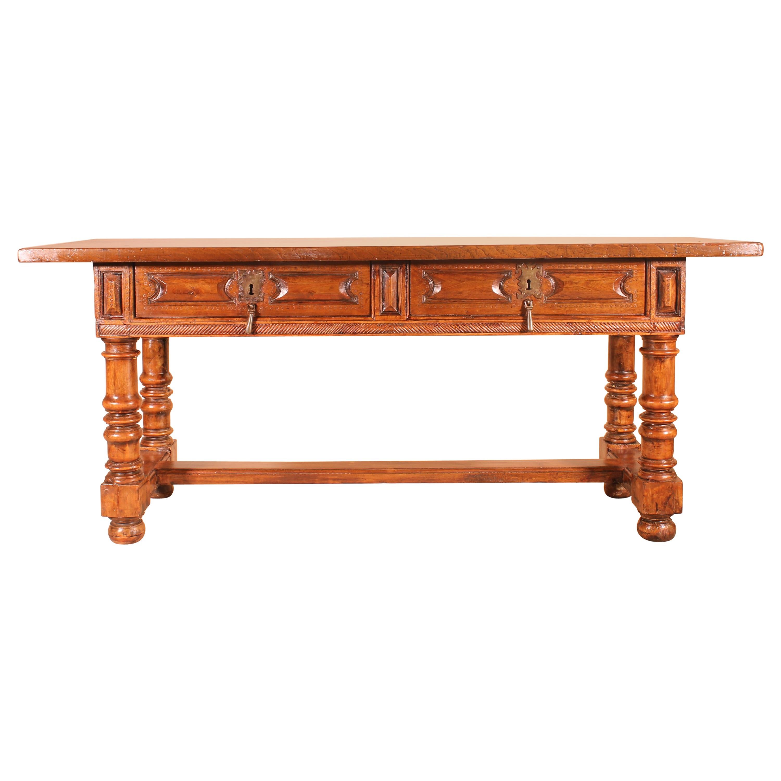 Spanish 16th Century Console or Sofa Table in Walnut and Chestnut