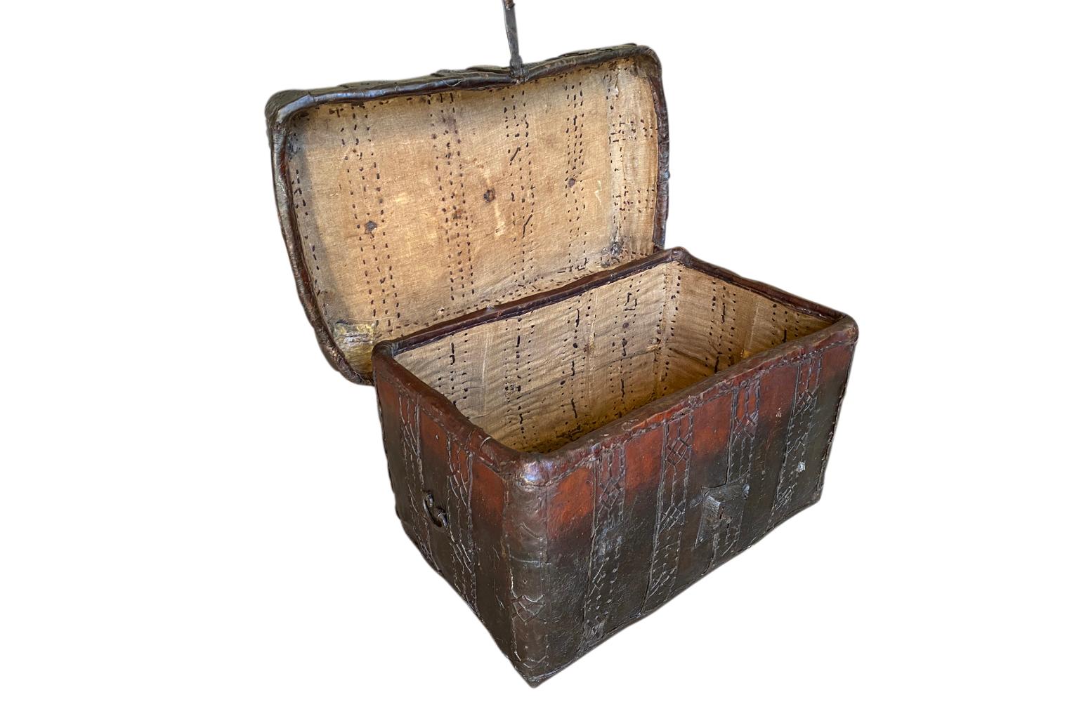 18th Century and Earlier Spanish 16th Century Leather Malle, Trunk For Sale