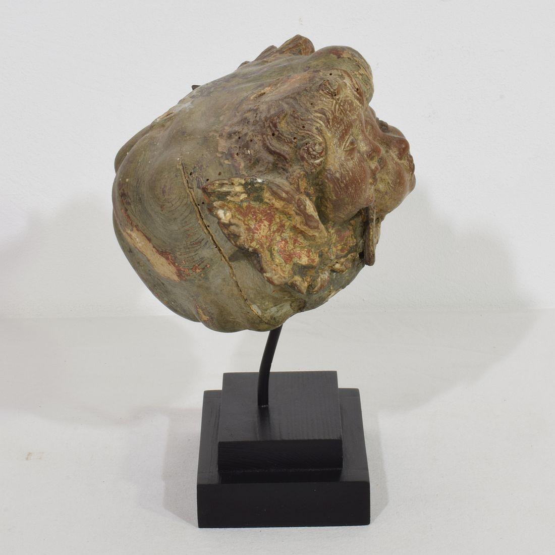 Español 17/ Siglo XVIII Tallado a Mano  Grupo de cabezas de �ángeles alados barrocos Tallado a mano en venta