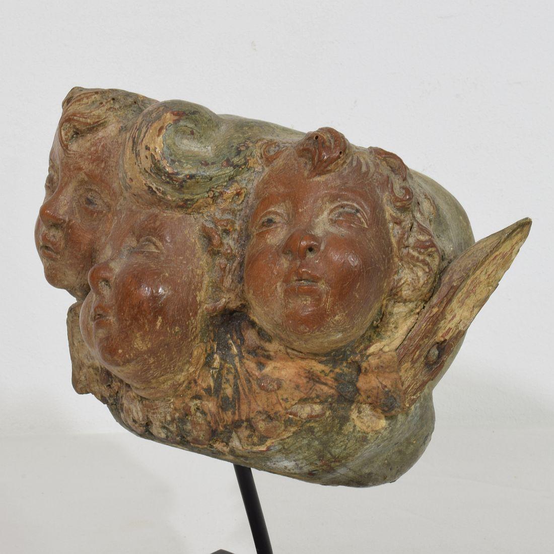 Spanish 17/ 18th Century Hand Carved  Group of Baroque Winged Angel Heads For Sale 2