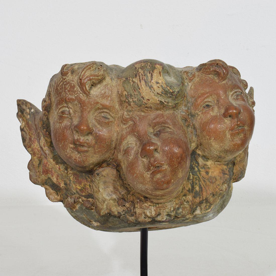 Spanish 17/ 18th Century Hand Carved  Group of Baroque Winged Angel Heads For Sale 3
