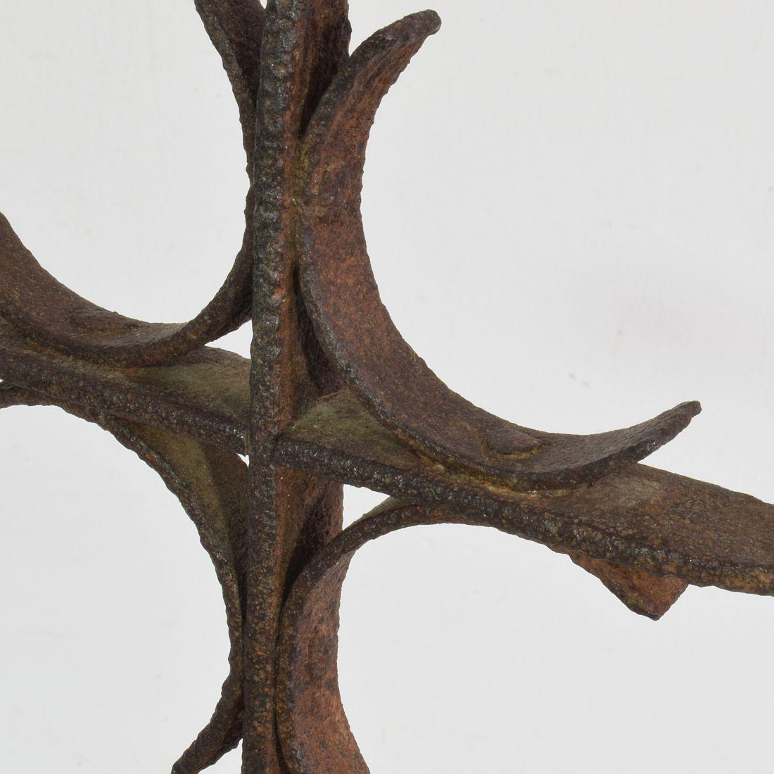 Spanish, 17/ 18th Century, Hand Forged Iron Village Cross on Carved Stone Base 10