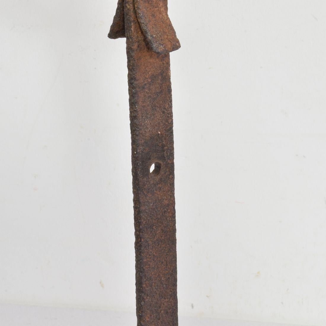 Spanish, 17/ 18th Century, Hand Forged Iron Village Cross on Carved Stone Base 11