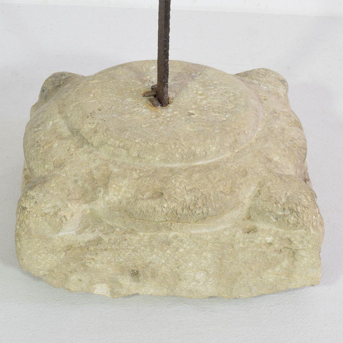 Spanish, 17/ 18th Century, Hand Forged Iron Village Cross on Carved Stone Base 12